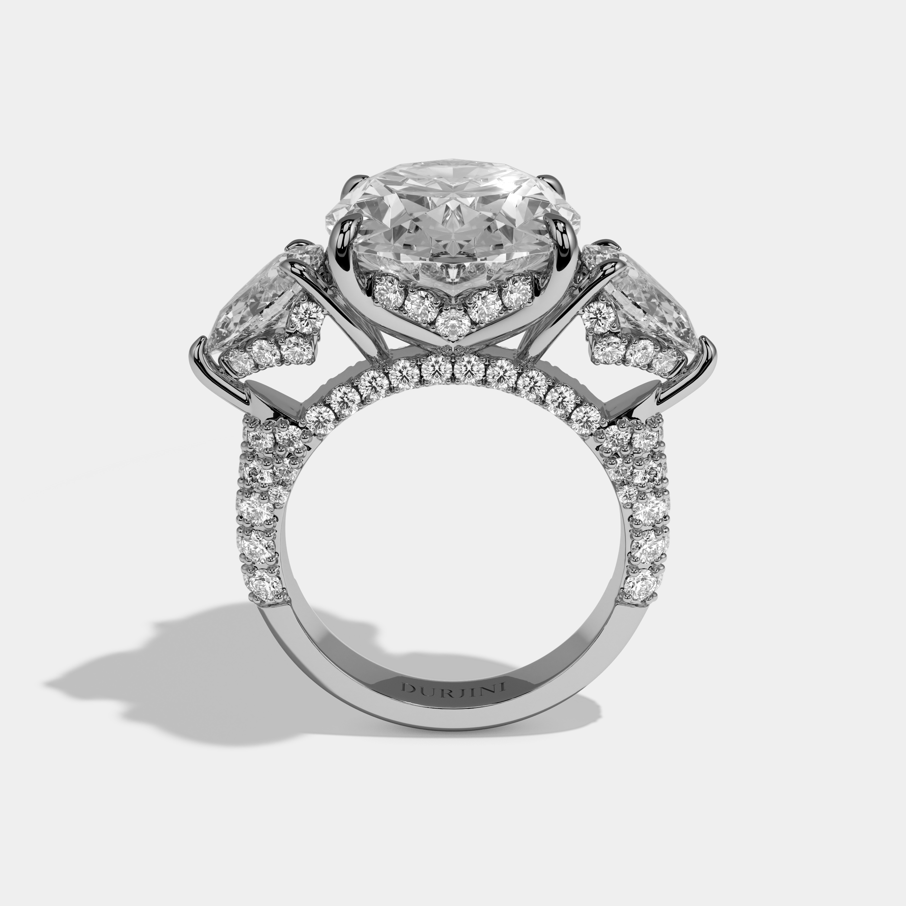 Lila Oval Brilliant Cut Diamond Halo With Pear Sides Engagement Ring 10ct 18k White Gold