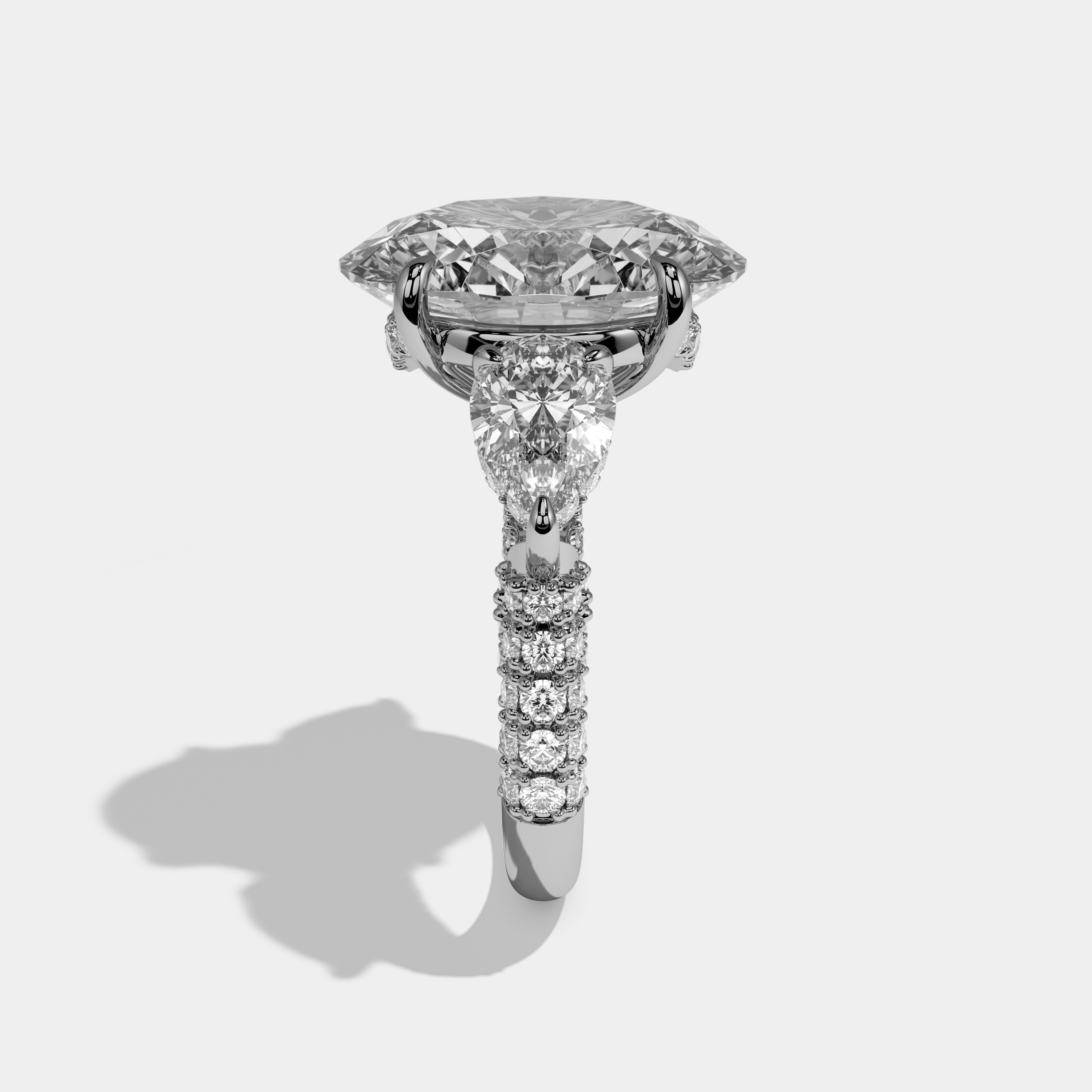 Lila Oval Brilliant Cut Diamond Halo With Pear Sides Engagement Ring 10ct 18k White Gold