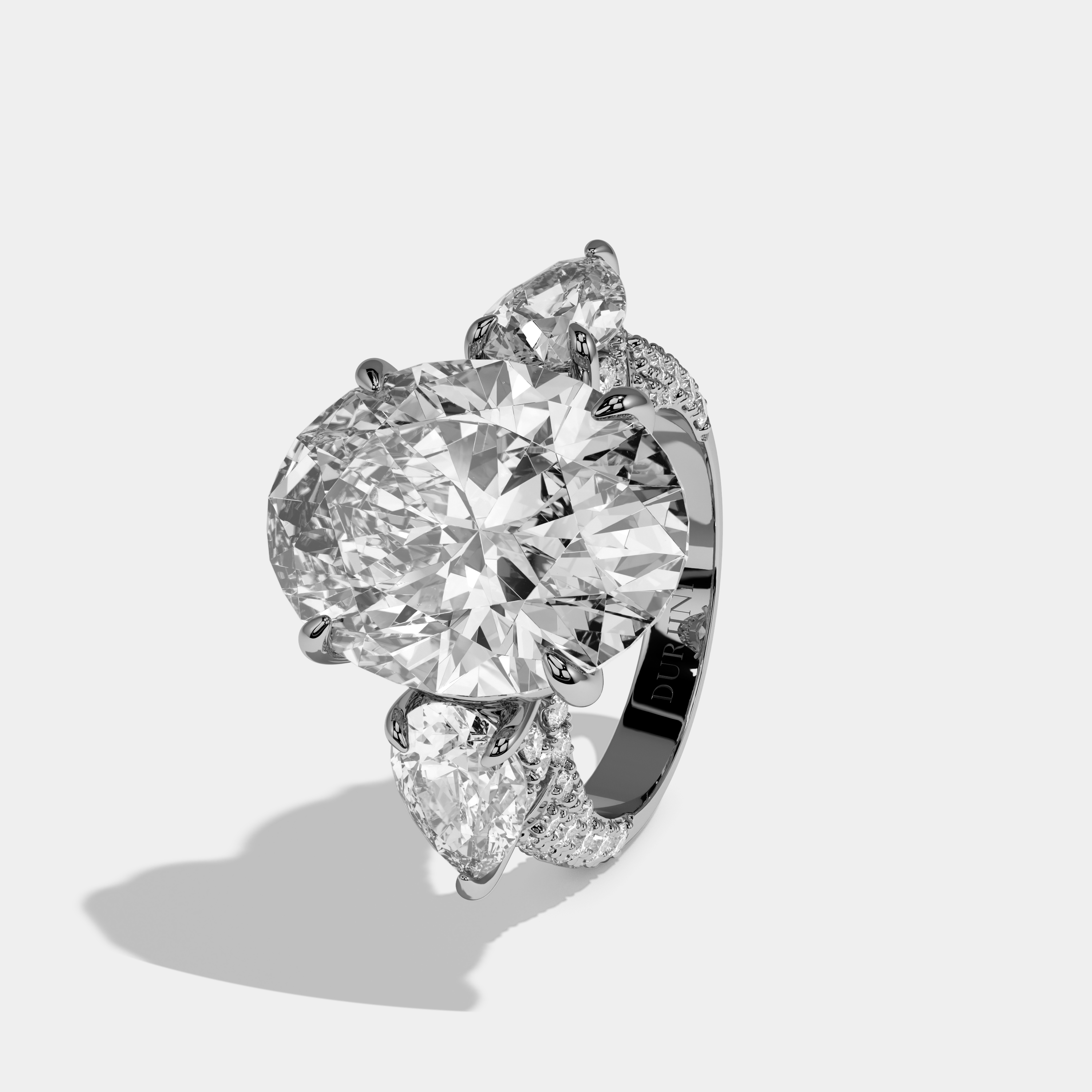 Lila Oval Brilliant Cut Diamond Halo With Pear Sides Engagement Ring 10ct 18k White Gold