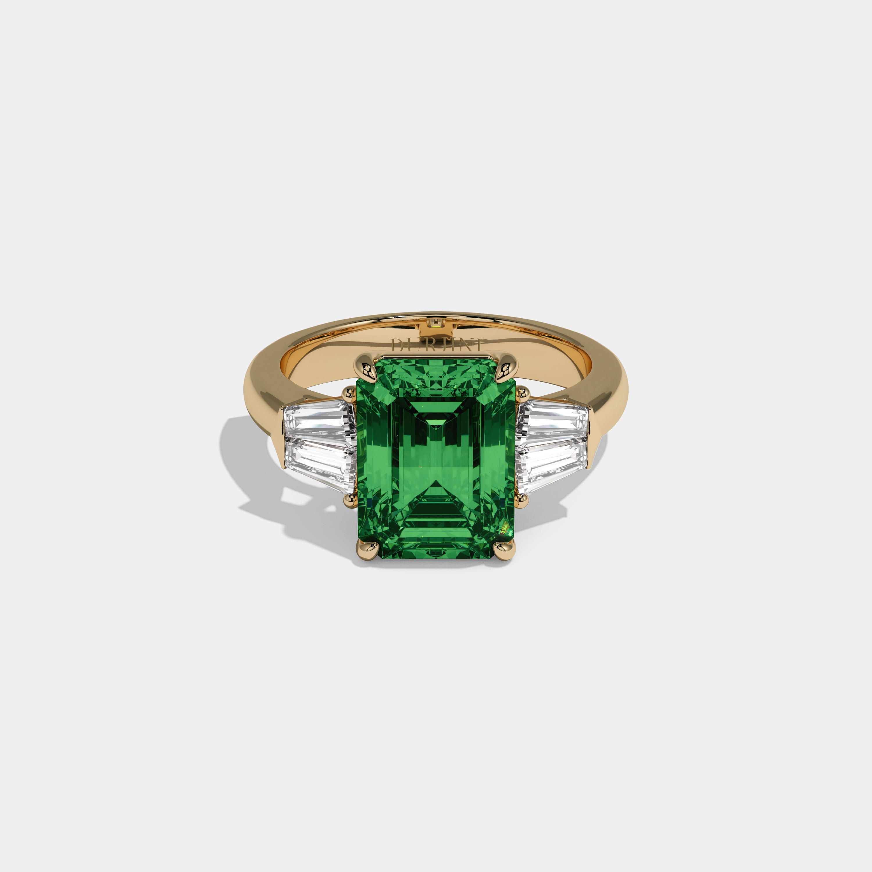 Helena Fancy Dark Green Emerald Cut Diamond Plain Band With Baguette Sides Engagement Ring 6ct 18K Yellow Gold