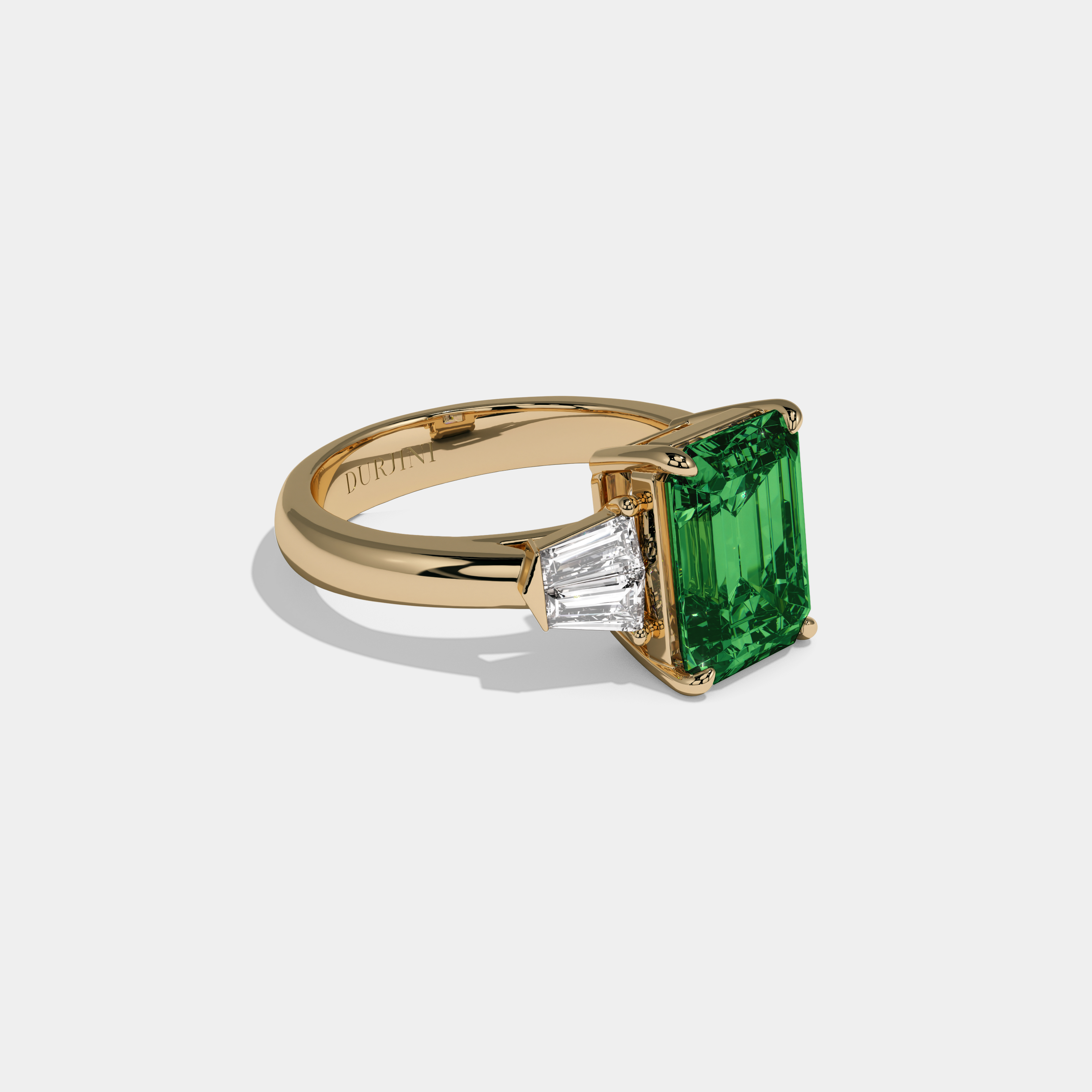 Helena Fancy Dark Green Emerald Cut Diamond Plain Band With Baguette Sides Engagement Ring 6ct 18K Yellow Gold
