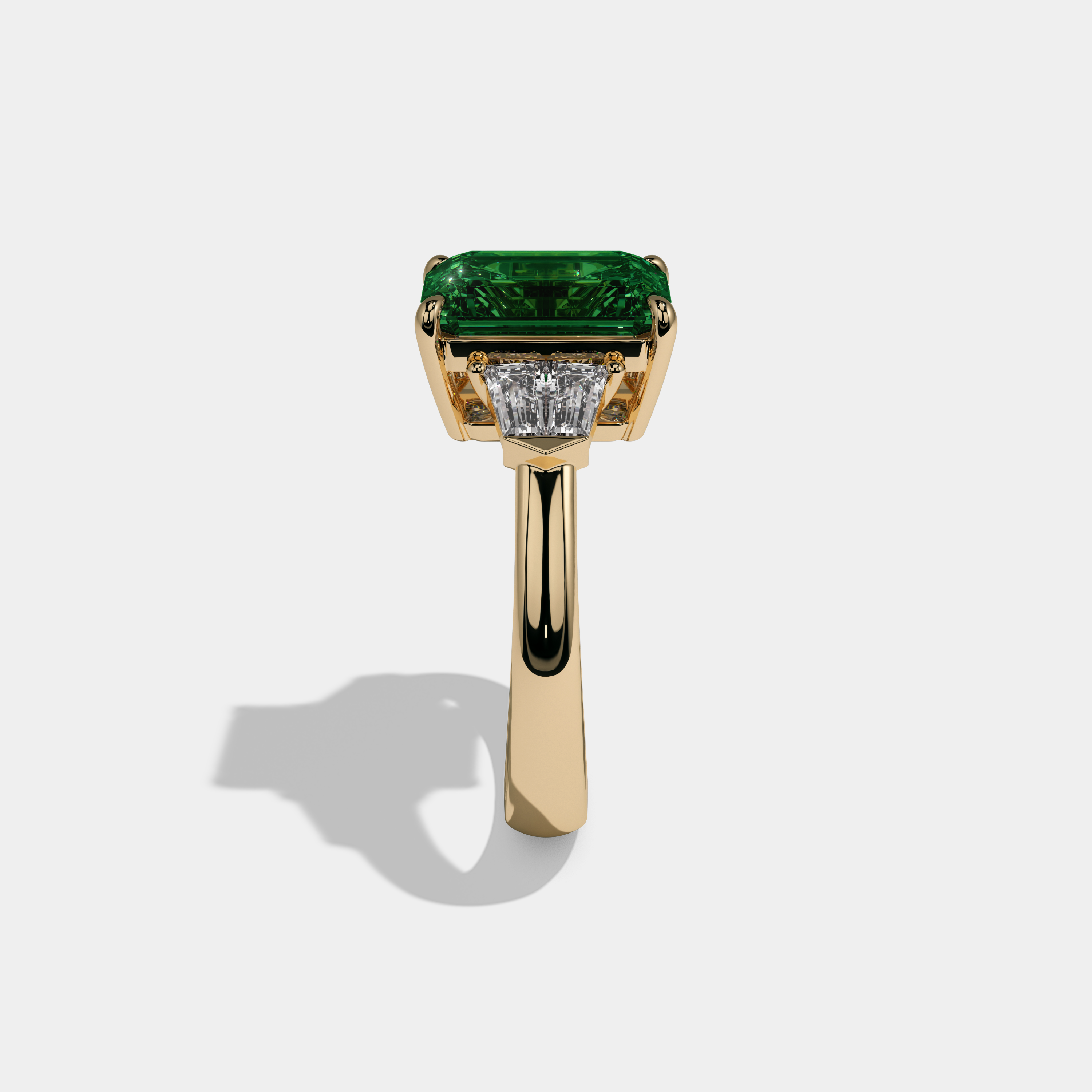 Helena Fancy Dark Green Emerald Cut Diamond Plain Band With Baguette Sides Engagement Ring 6ct 18K Yellow Gold