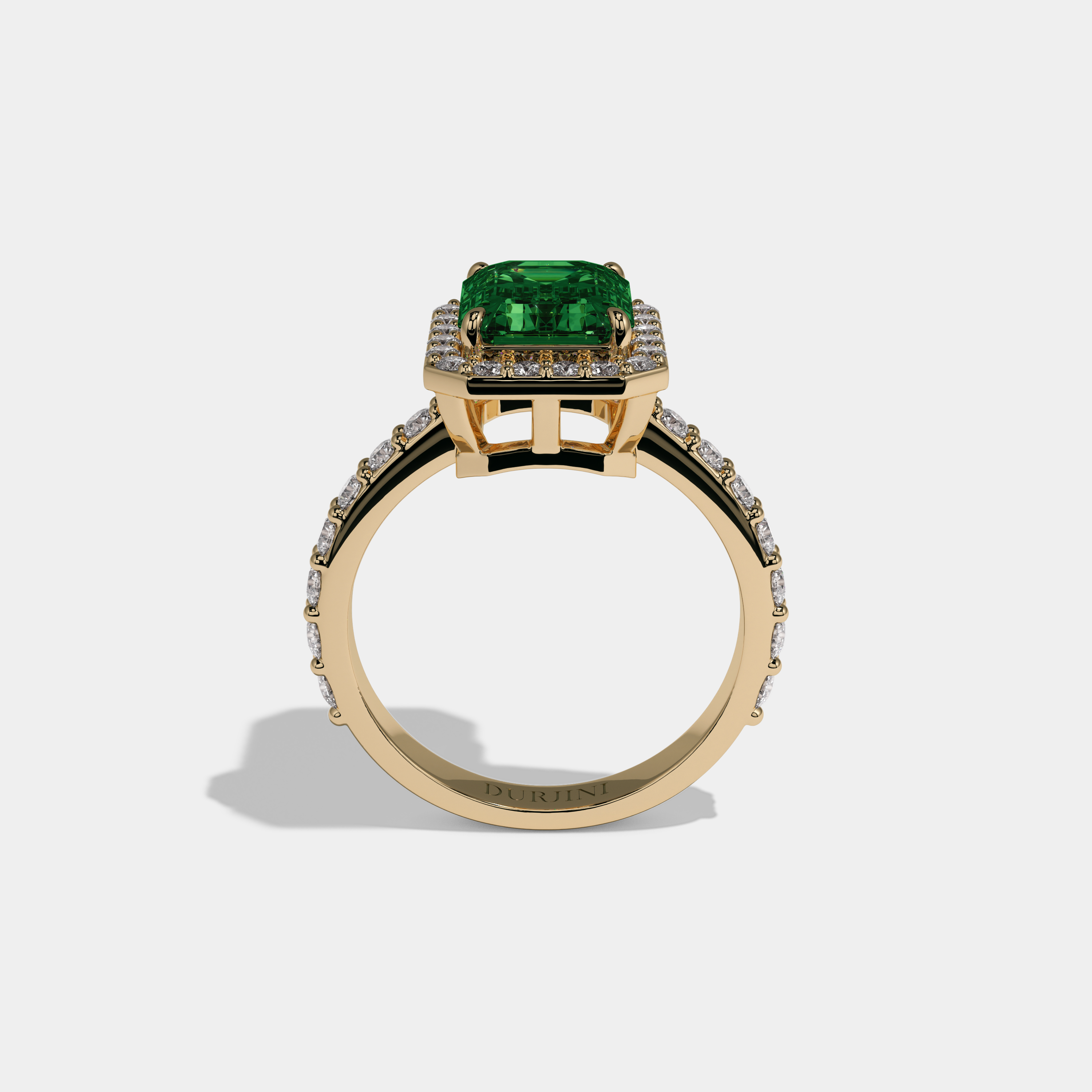 Winifred Fancy Dark Green Emerald Cut Diamond Band Engagement Ring 6ct 18K Yellow Gold