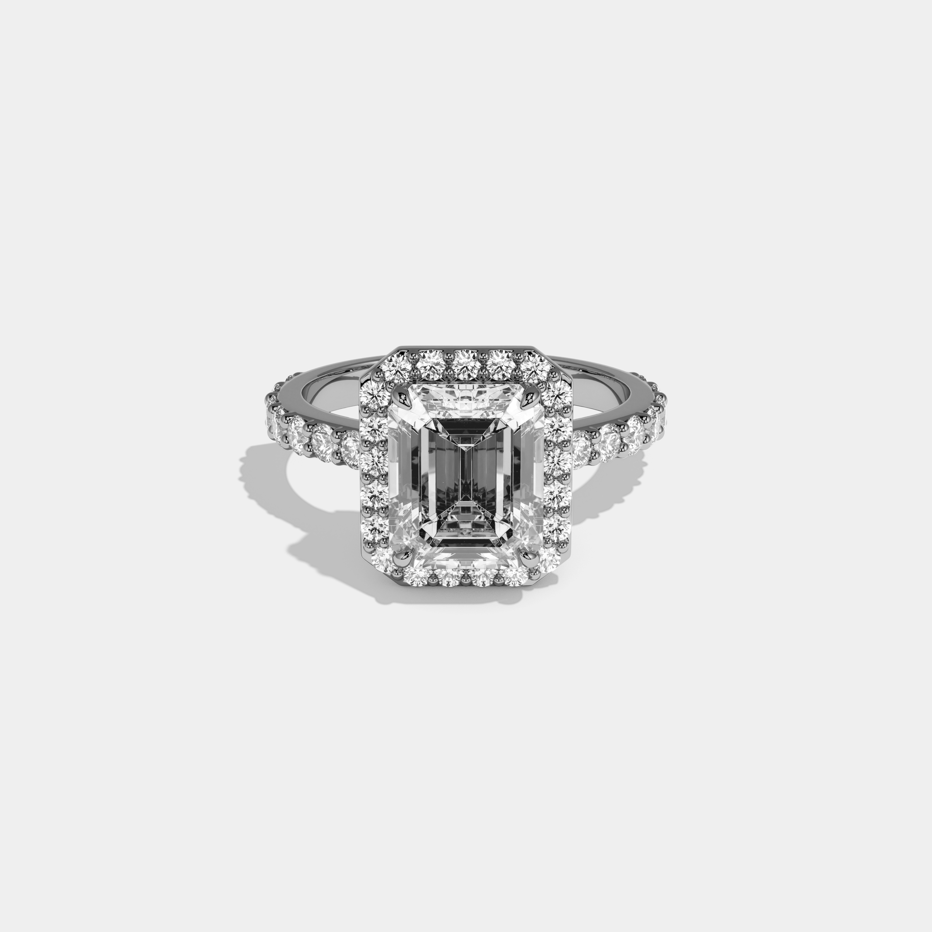 Oriana Emerald Cut Diamond Halo Engagement Ring 10ct 18k White Gold