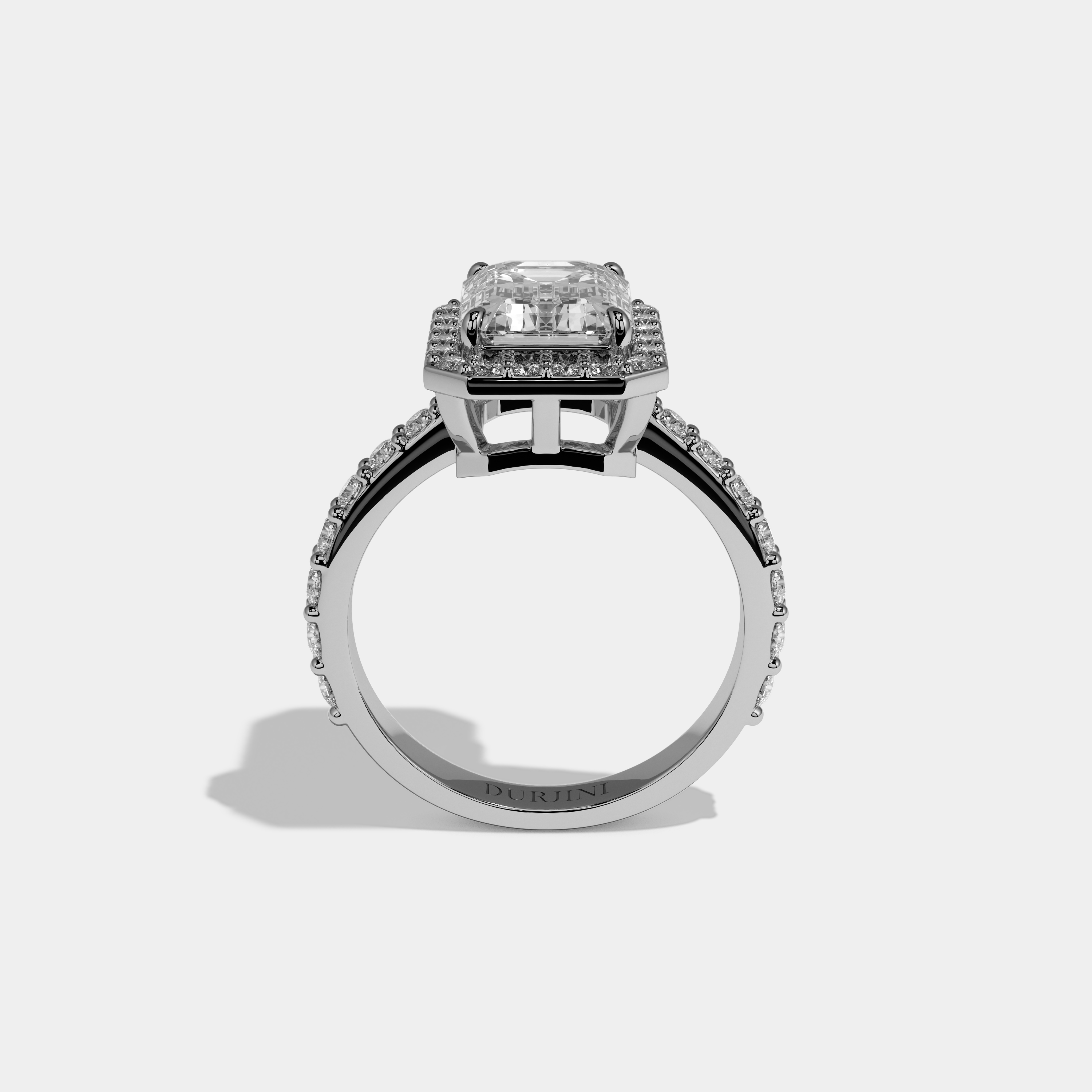 Oriana Emerald Cut Diamond Halo Engagement Ring 10ct 18k White Gold