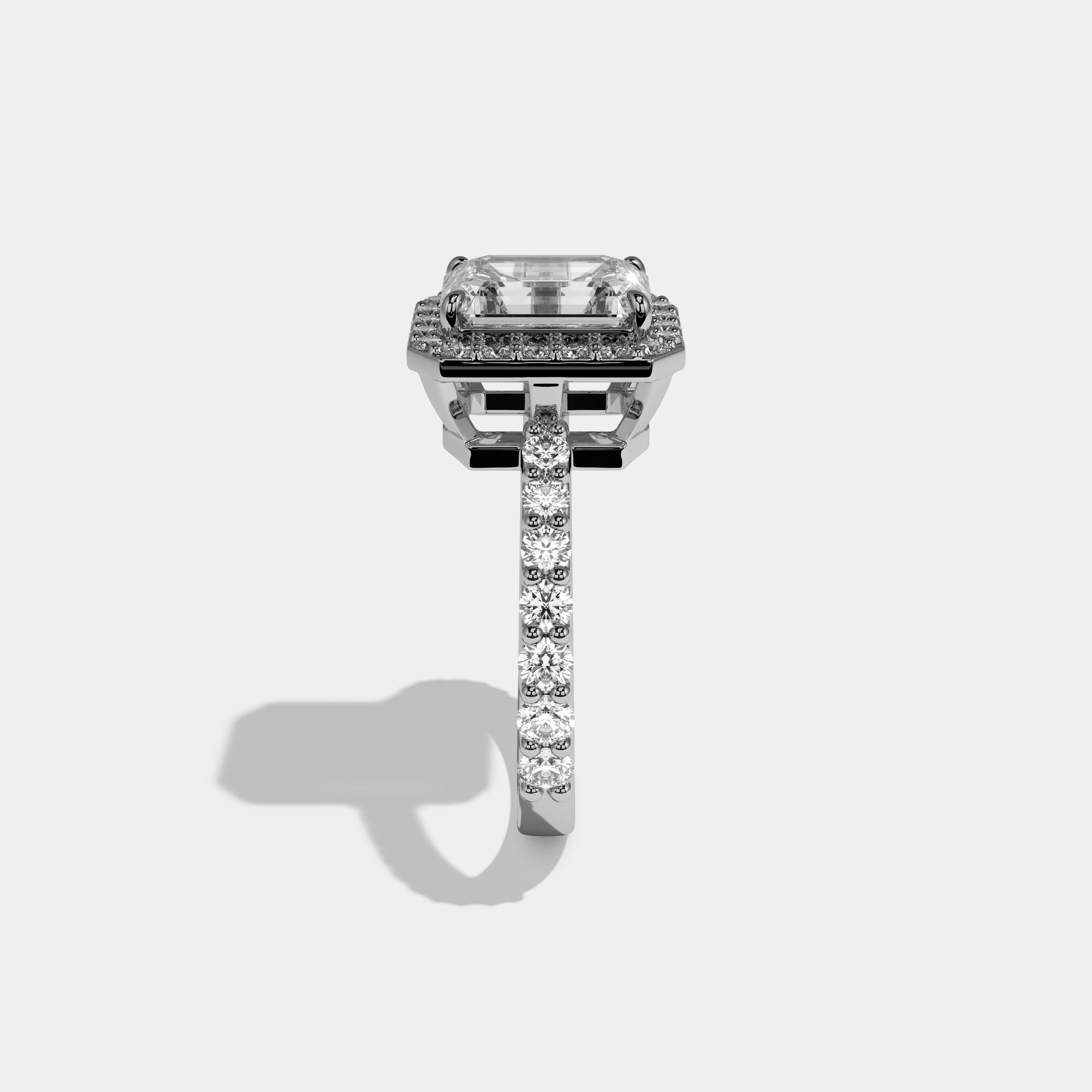 Oriana Emerald Cut Diamond Halo Engagement Ring 10ct 18k White Gold