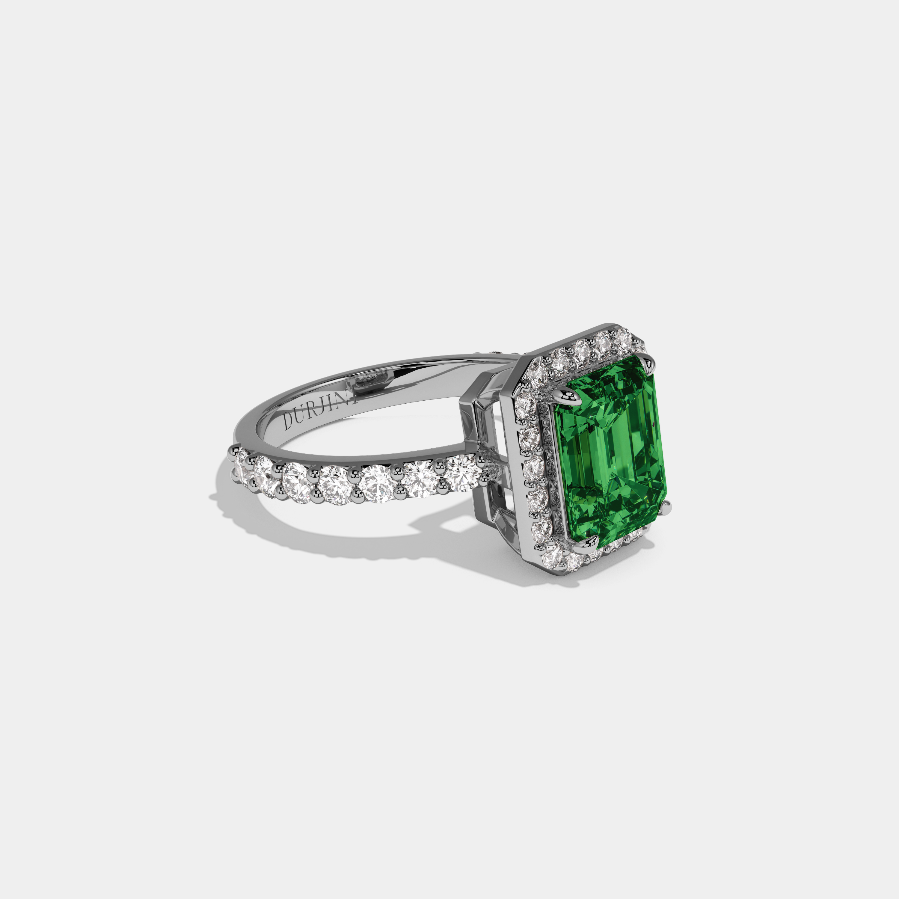 Persephone Fancy Dark Green Emerald Cut Diamond Band Engagement Ring 6ct 18K White Gold