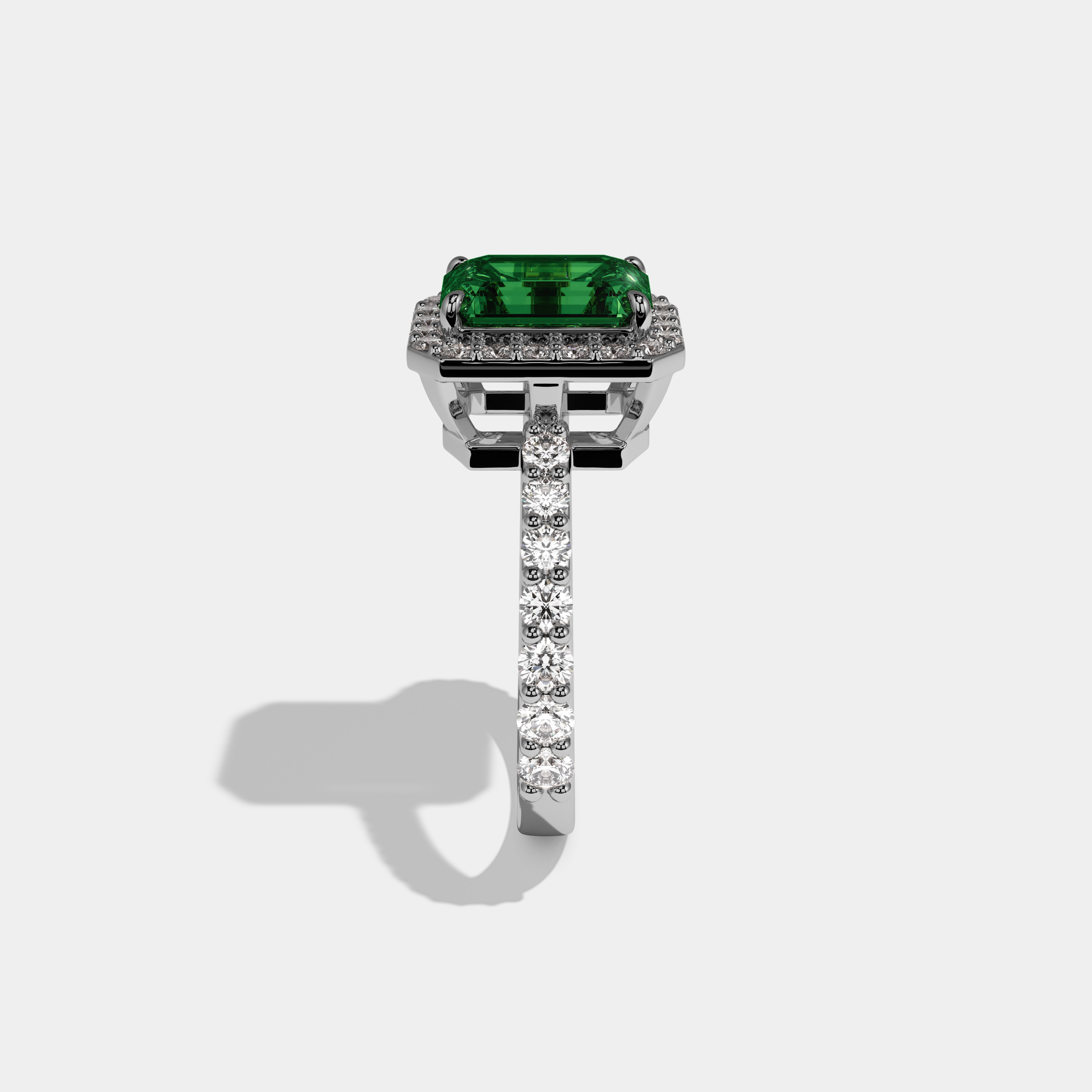 Persephone Fancy Dark Green Emerald Cut Diamond Band Engagement Ring 6ct 18K White Gold