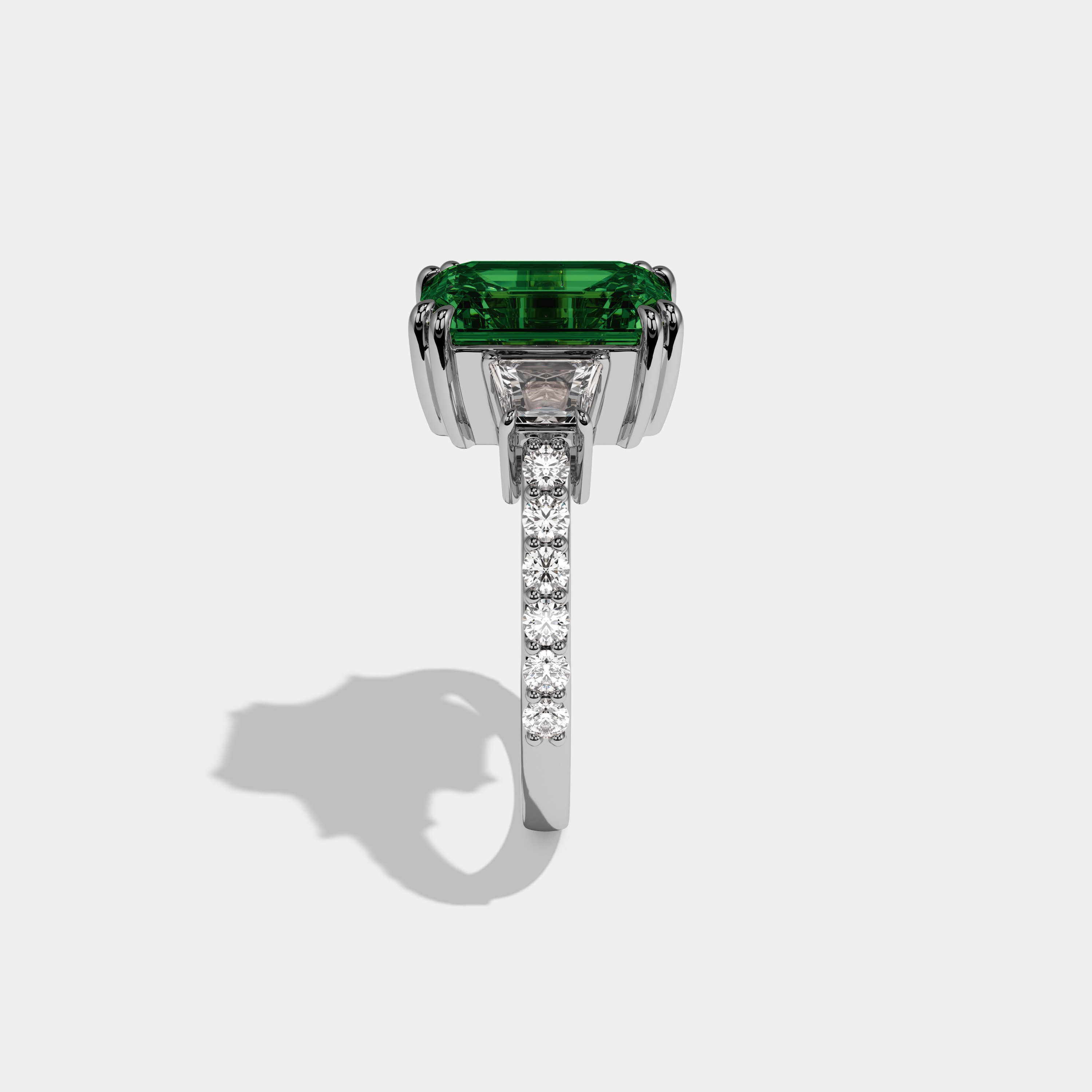 Eugenie Fancy Dark Green Emerald Cut Diamond Band With Step Cut Sides Engagement Ring 7ct 18K White Gold