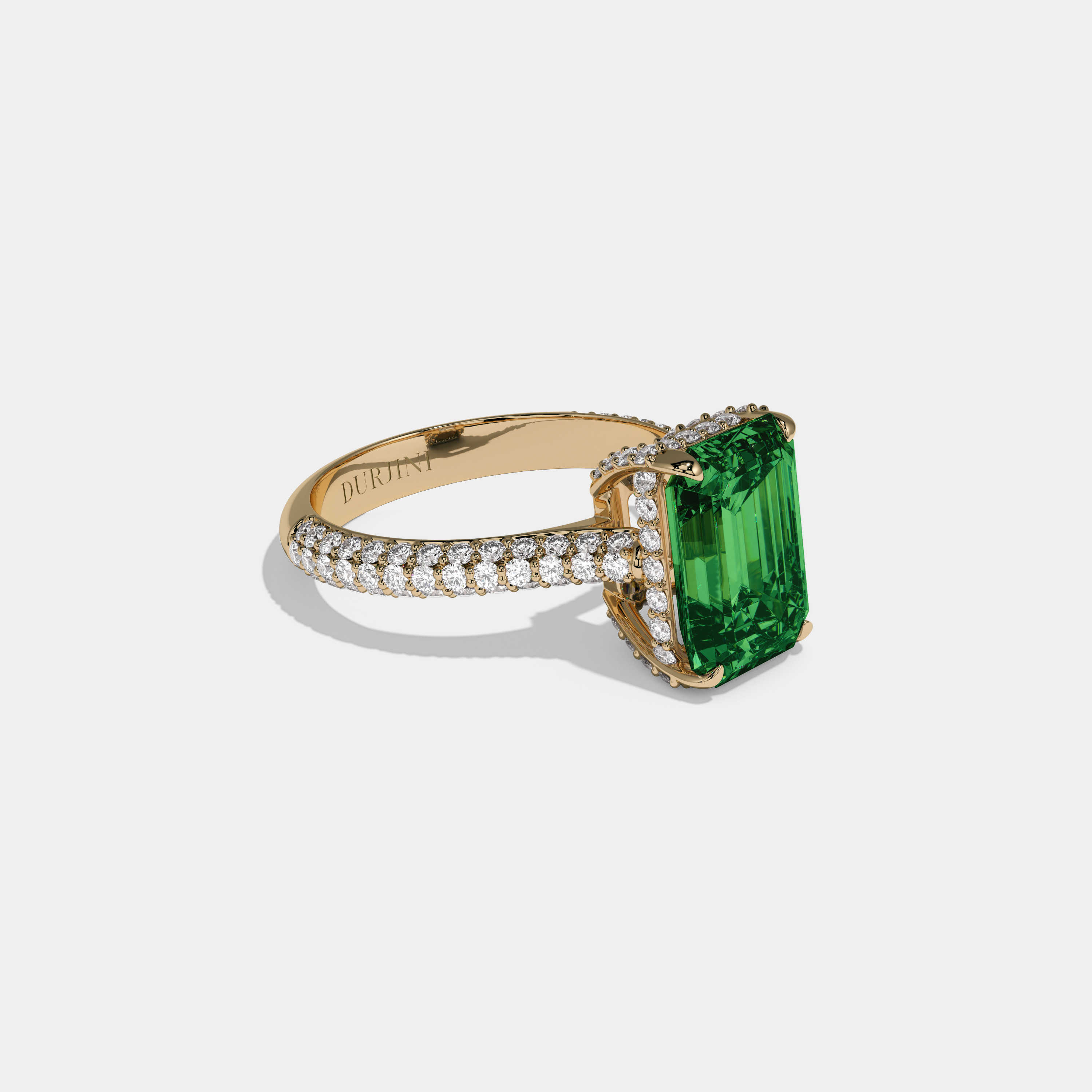 Adelaide Fancy Dark Green Emerald Cut Diamond Band Engagement Ring 6ct 18K Yellow Gold