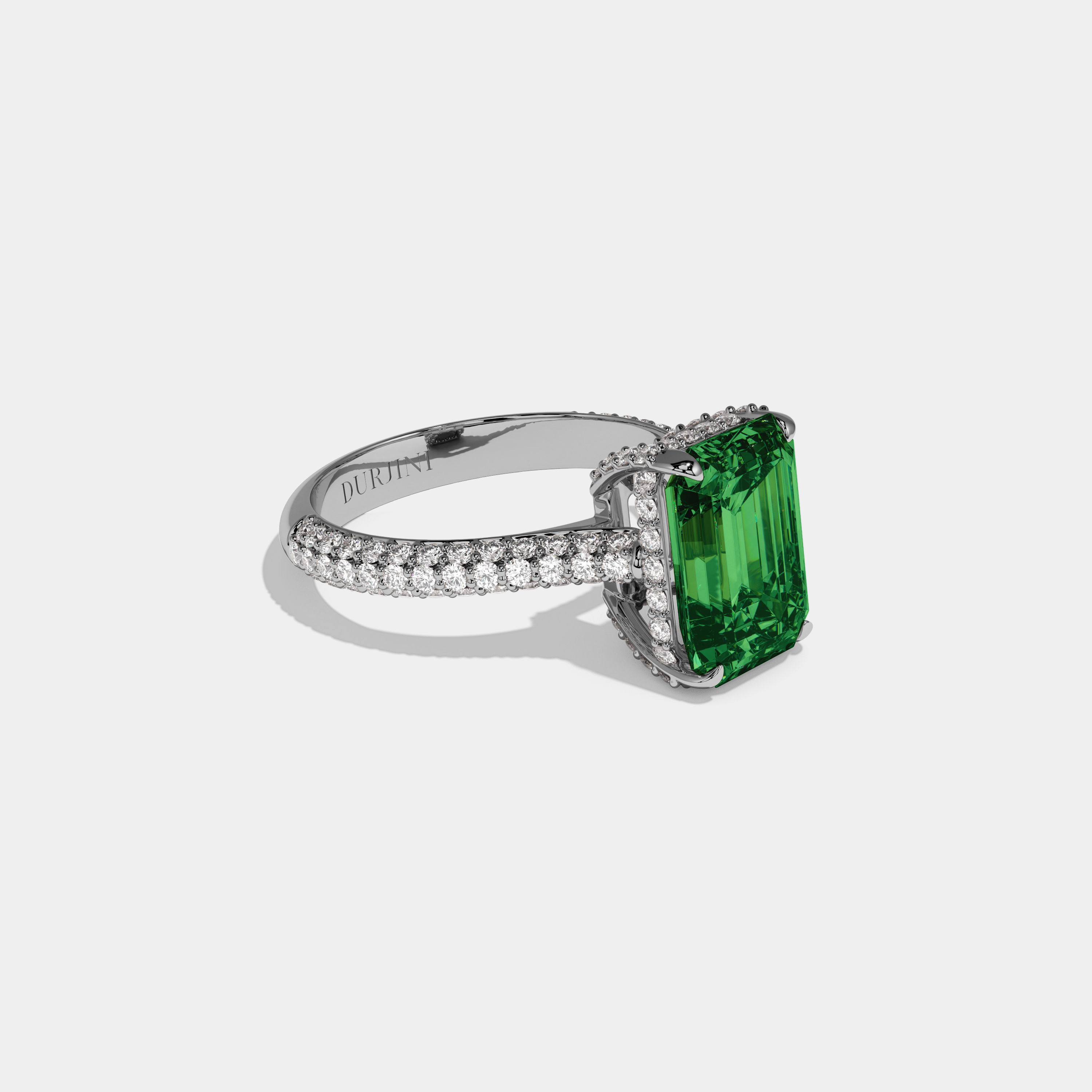 Matilda Fancy Light Green Emerald Cut Diamond Band Engagement Ring 6ct 18K White Gold