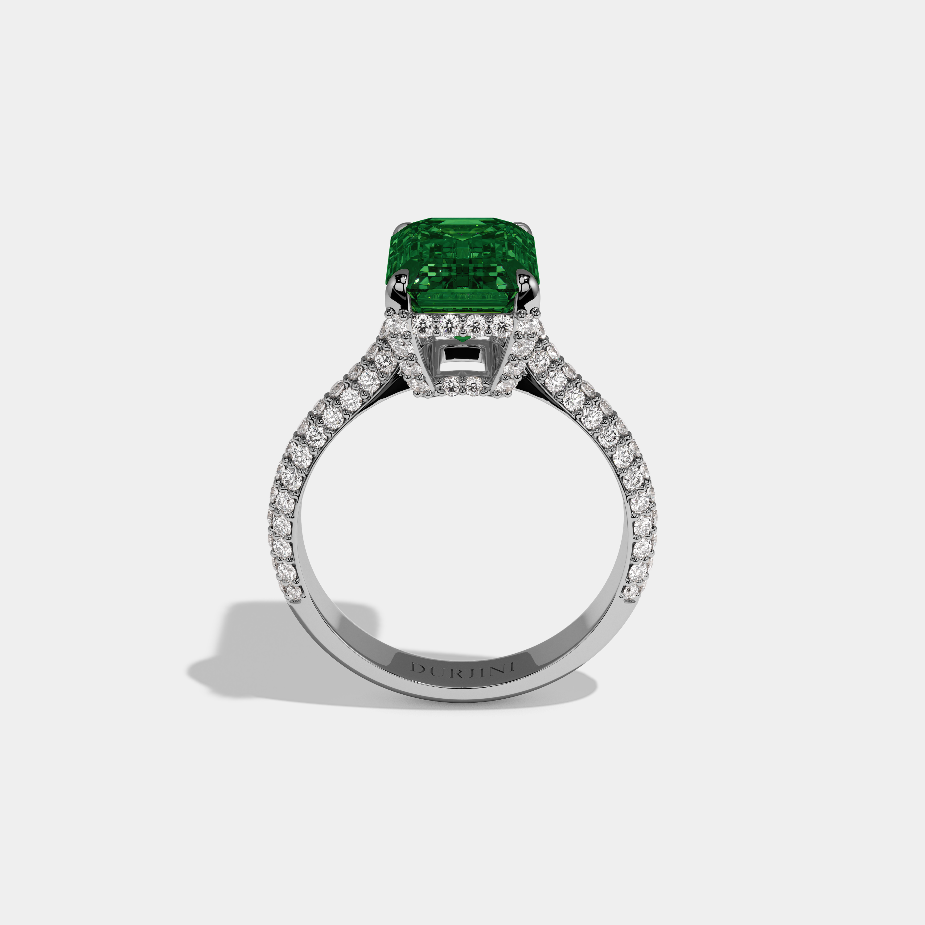 Matilda Fancy Light Green Emerald Cut Diamond Band Engagement Ring 6ct 18K White Gold