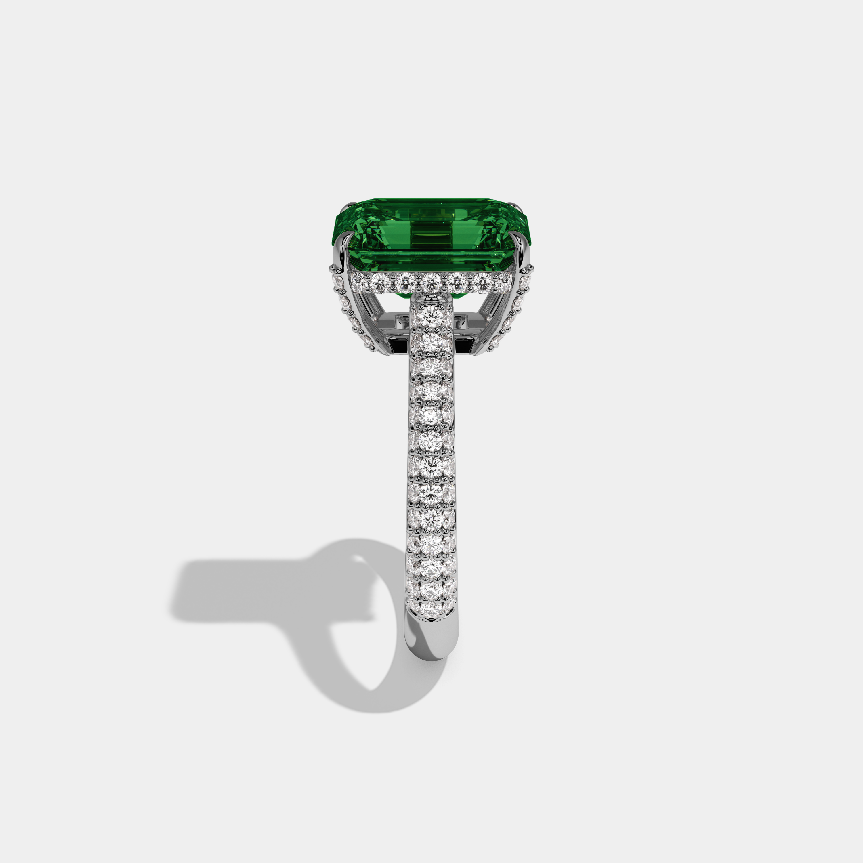 Matilda Fancy Light Green Emerald Cut Diamond Band Engagement Ring 6ct 18K White Gold