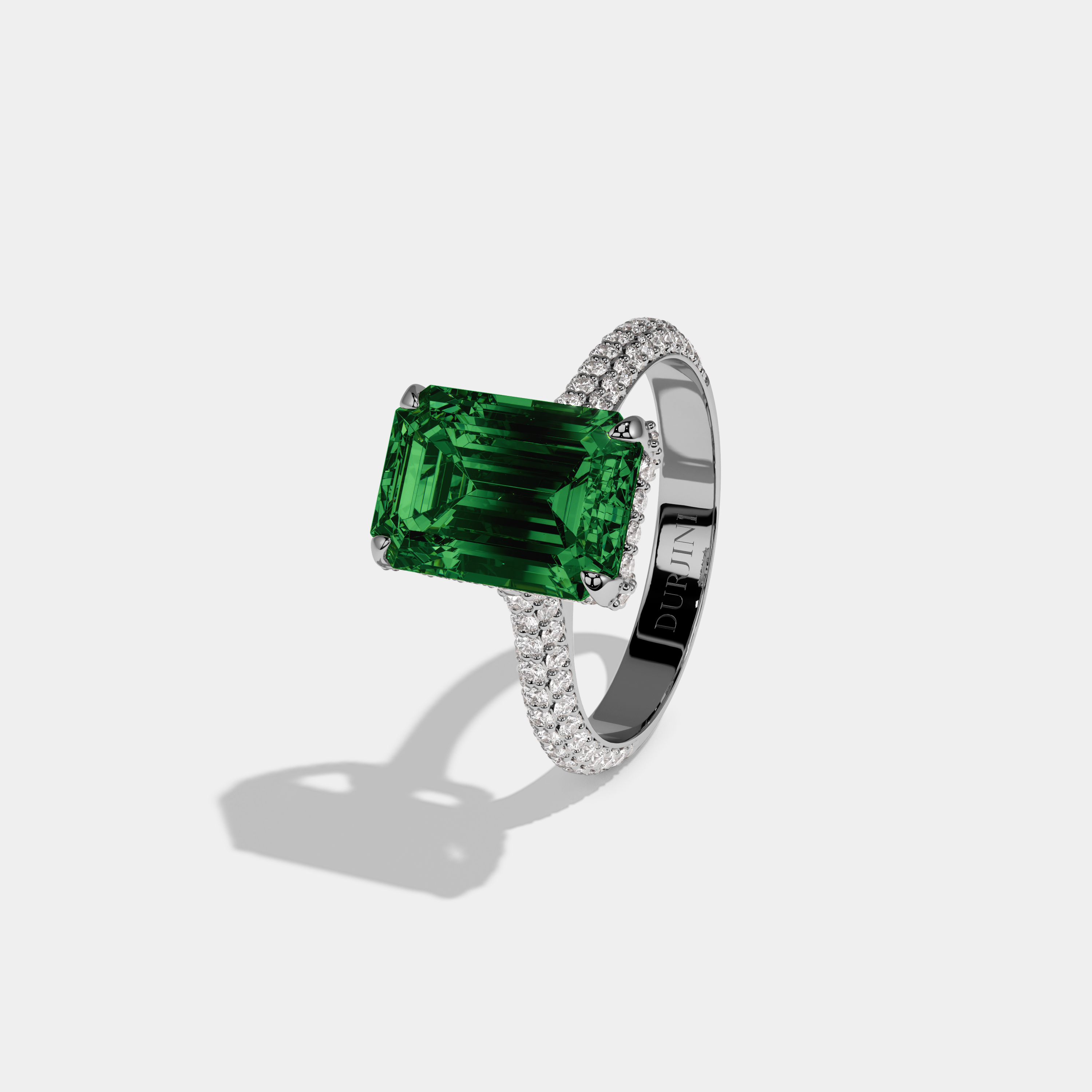 Matilda Fancy Light Green Emerald Cut Diamond Band Engagement Ring 6ct 18K White Gold