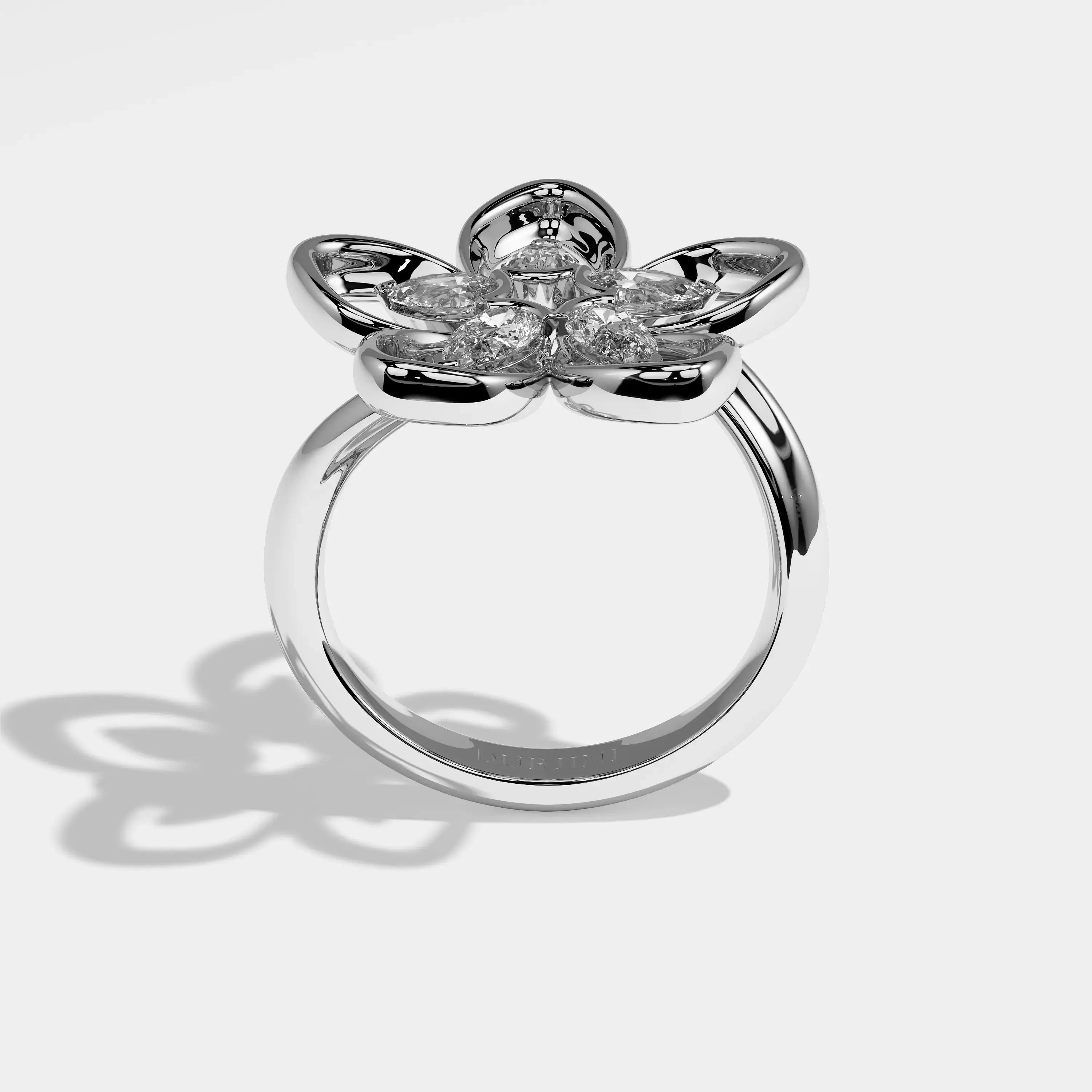 Hail pear diamond engagement ring in 18K white gold by Kurbãni Durjini, full view