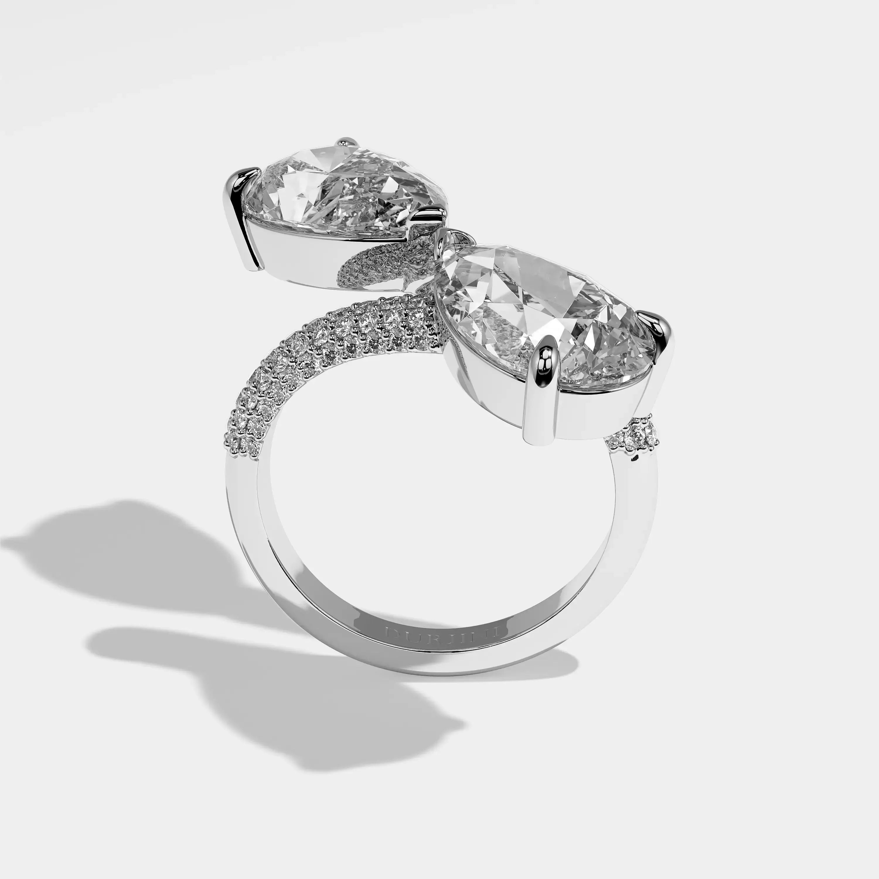 Evangeline pear diamond engagement ring in 18K white gold by Kurbãni Durjini, full view