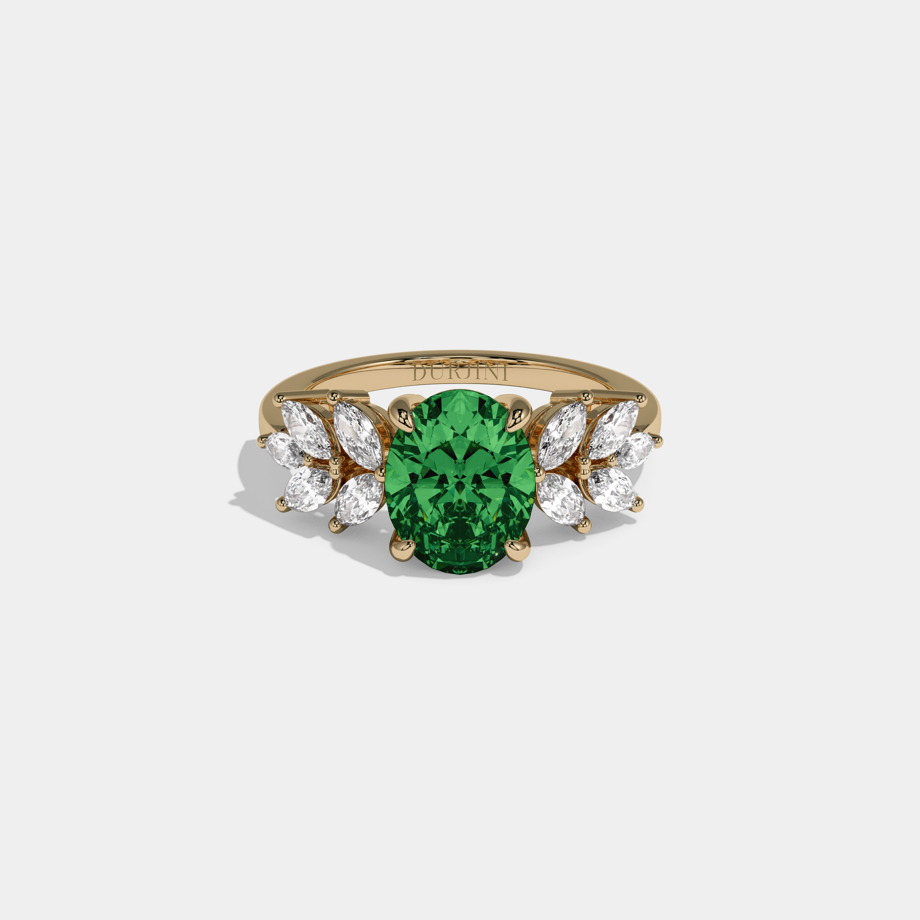 Adelaide Fancy Dark Green Pear Cut Diamond Plain Band Engagement Ring 6ct 18K Yellow Gold