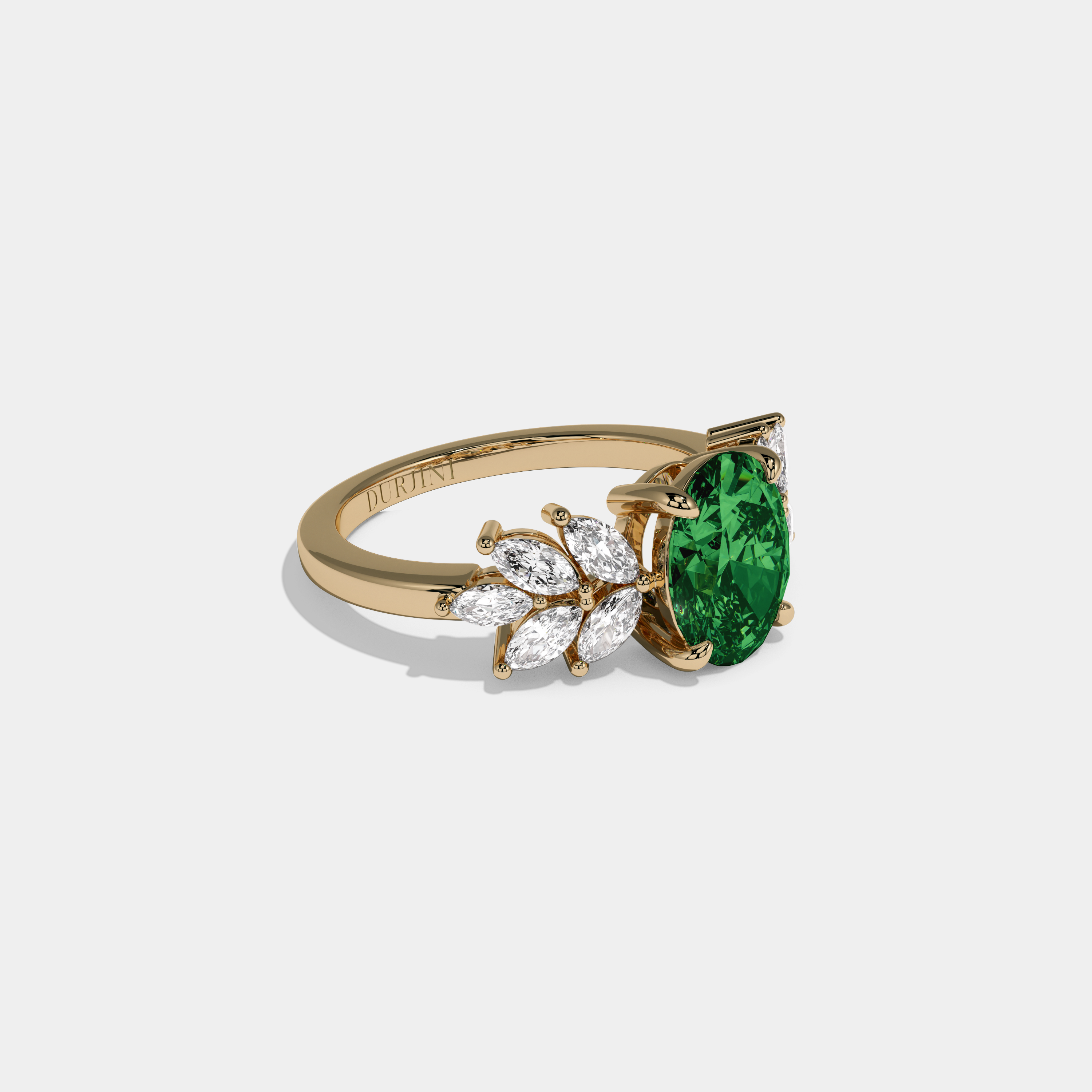 Adelaide Fancy Dark Green Pear Cut Diamond Plain Band Engagement Ring 6ct 18K Yellow Gold
