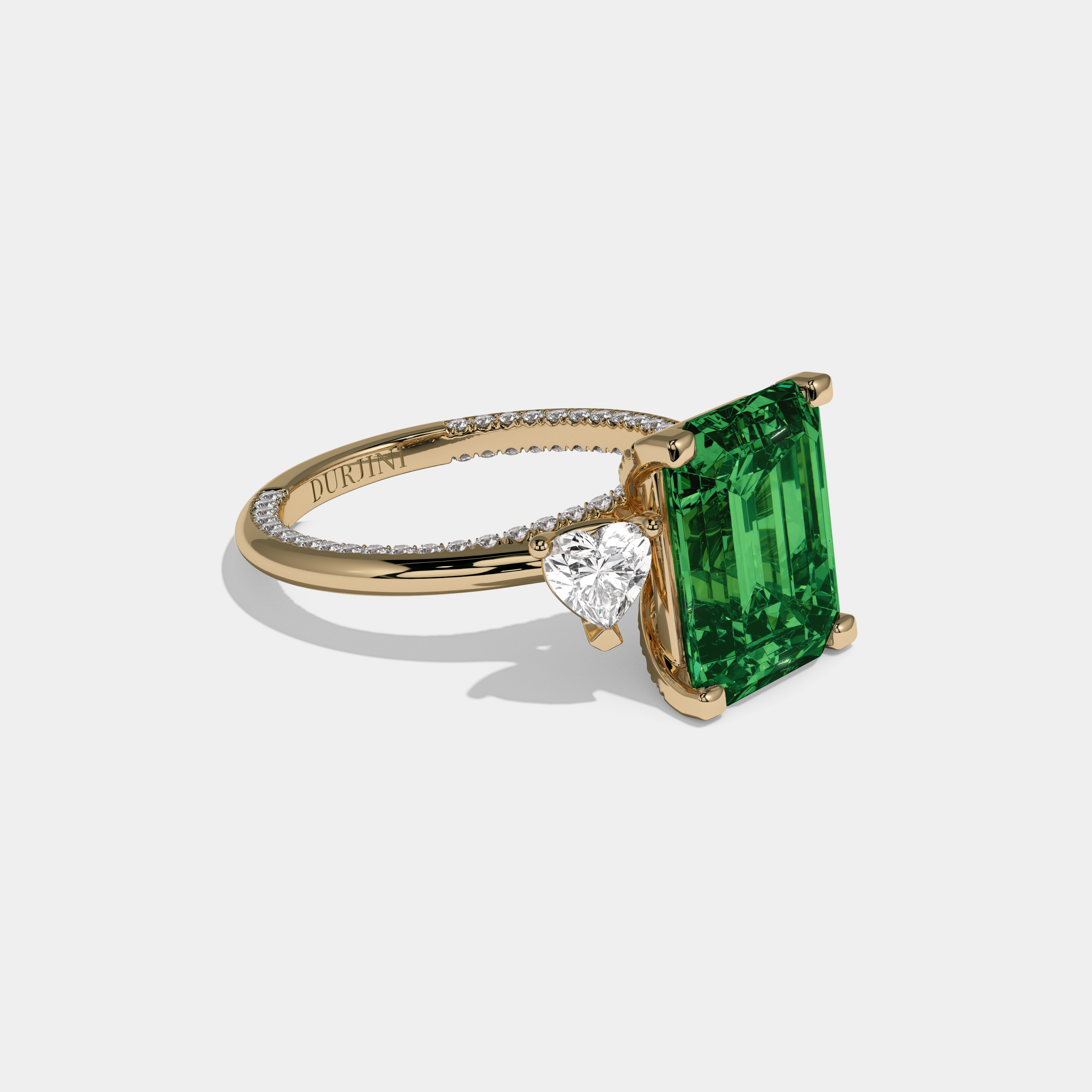 Adelaide Fancy Dark Green Emerald Cut Diamond Hidden Band Engagement Ring 6ct 18K Yellow Gold