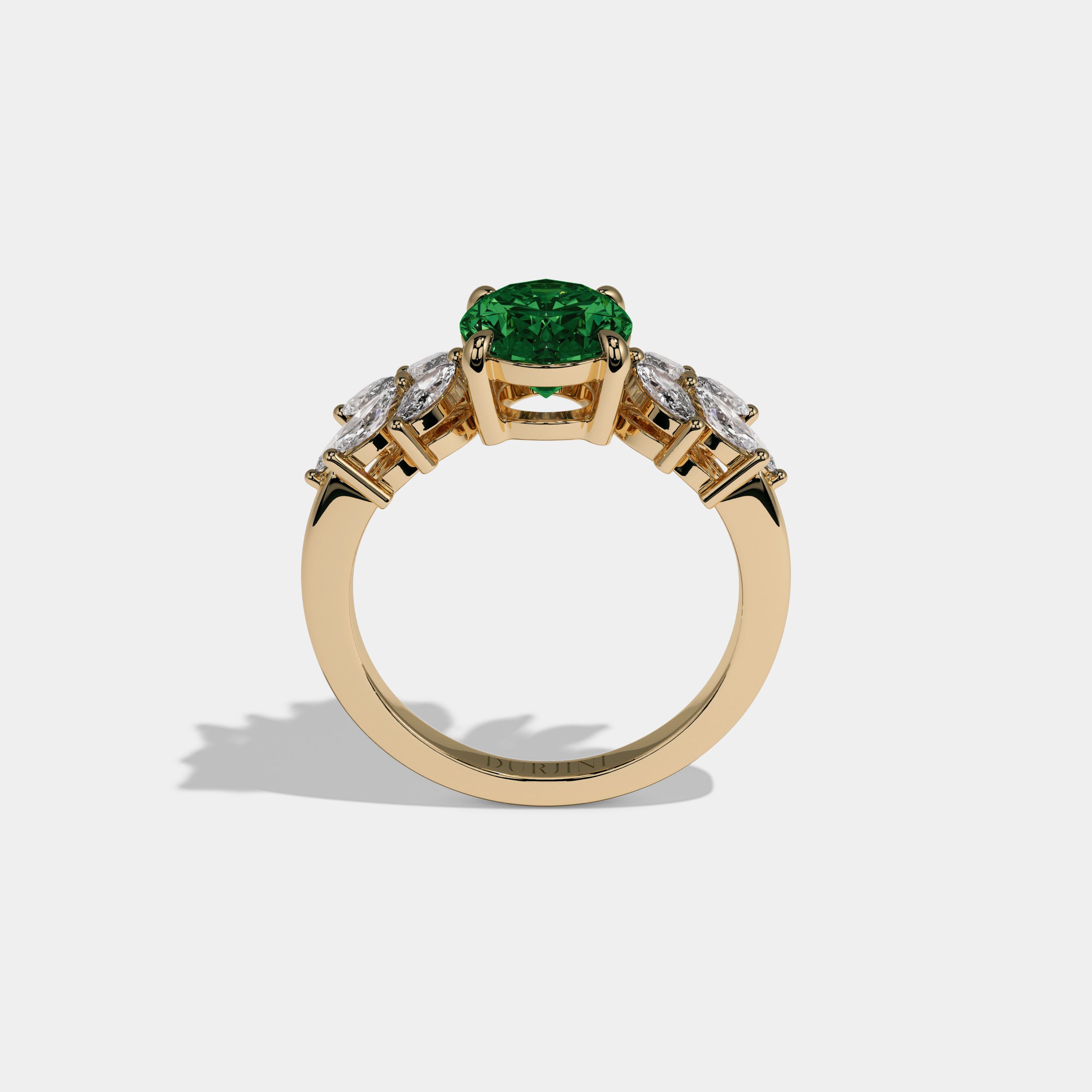 Adelaide Fancy Dark Green Pear Cut Diamond Plain Band Engagement Ring 6ct 18K Yellow Gold