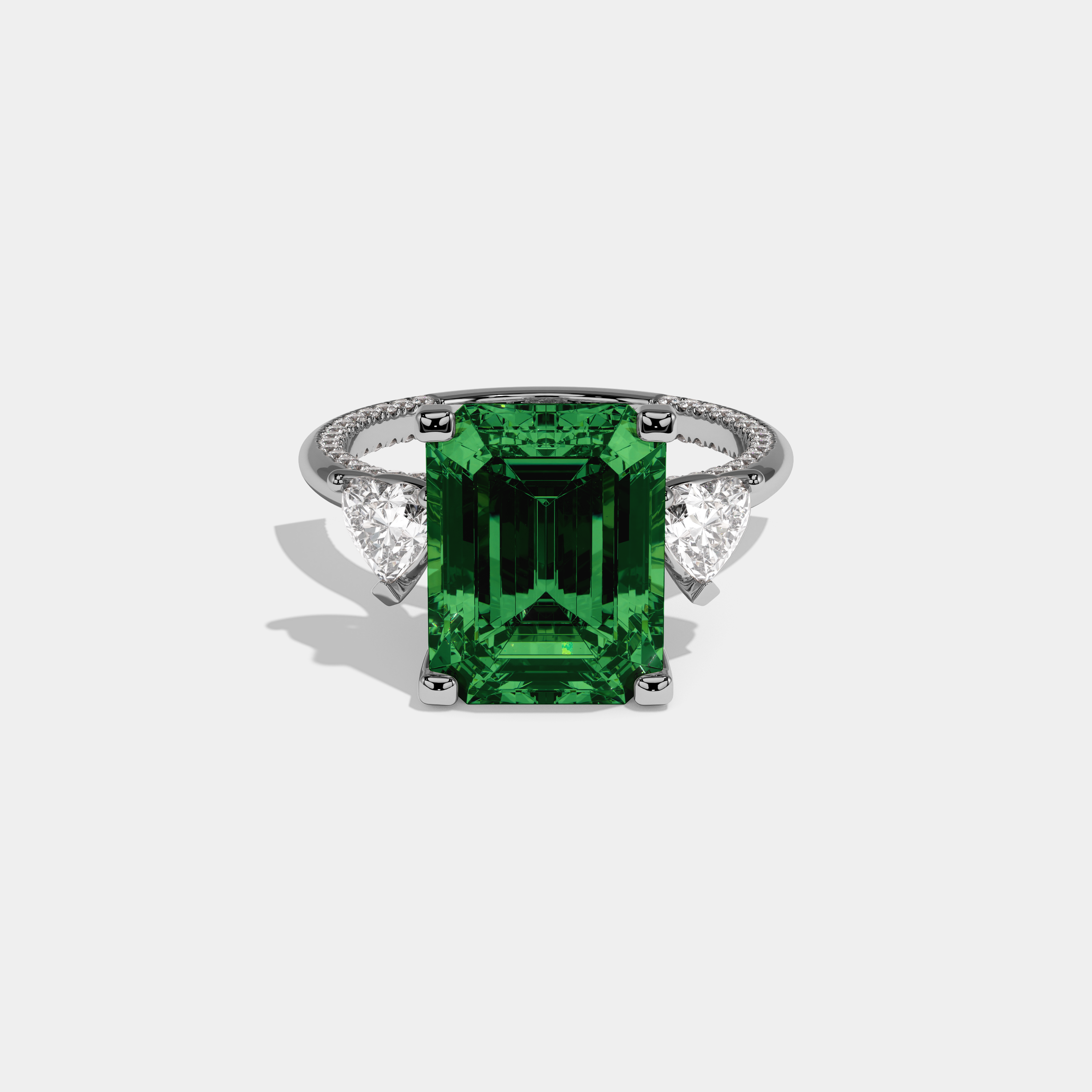 Eugenie Fancy Dark Green Emerald Cut Diamond Hidden Band Engagement Ring 6ct 18K White Gold