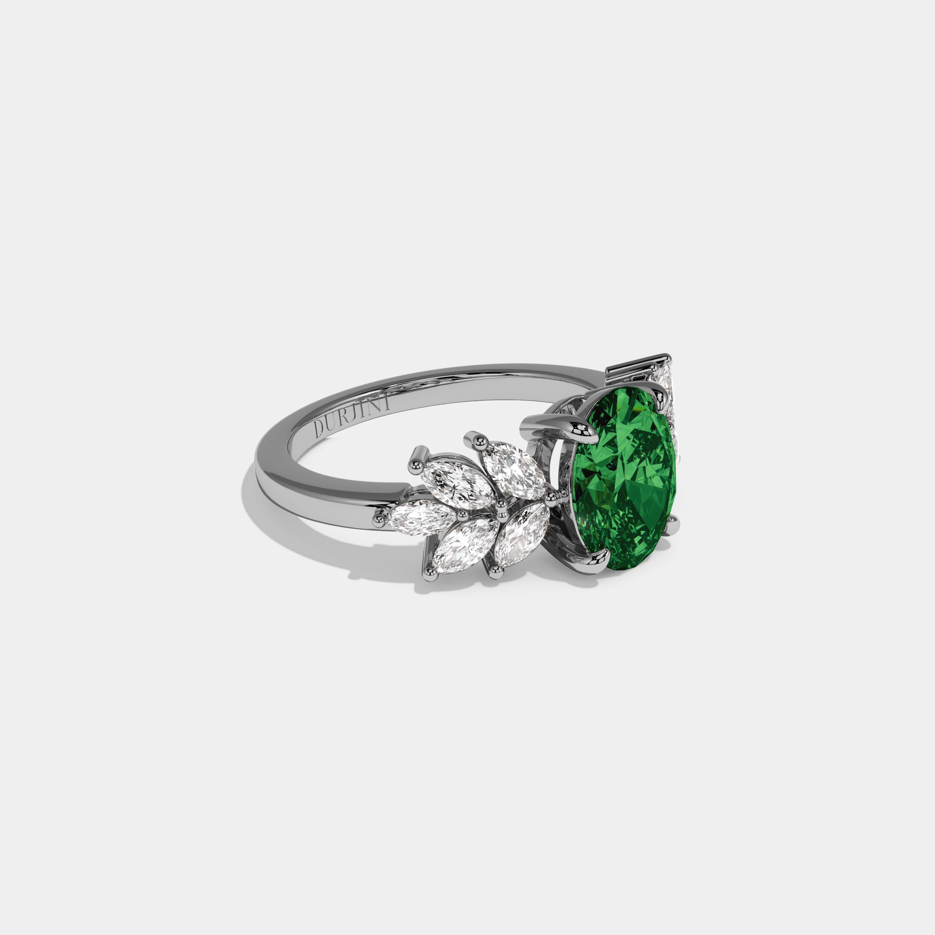 Eugenie Fancy Dark Green Pear Cut Diamond Plain Band Engagement Ring 6ct 18K White Gold