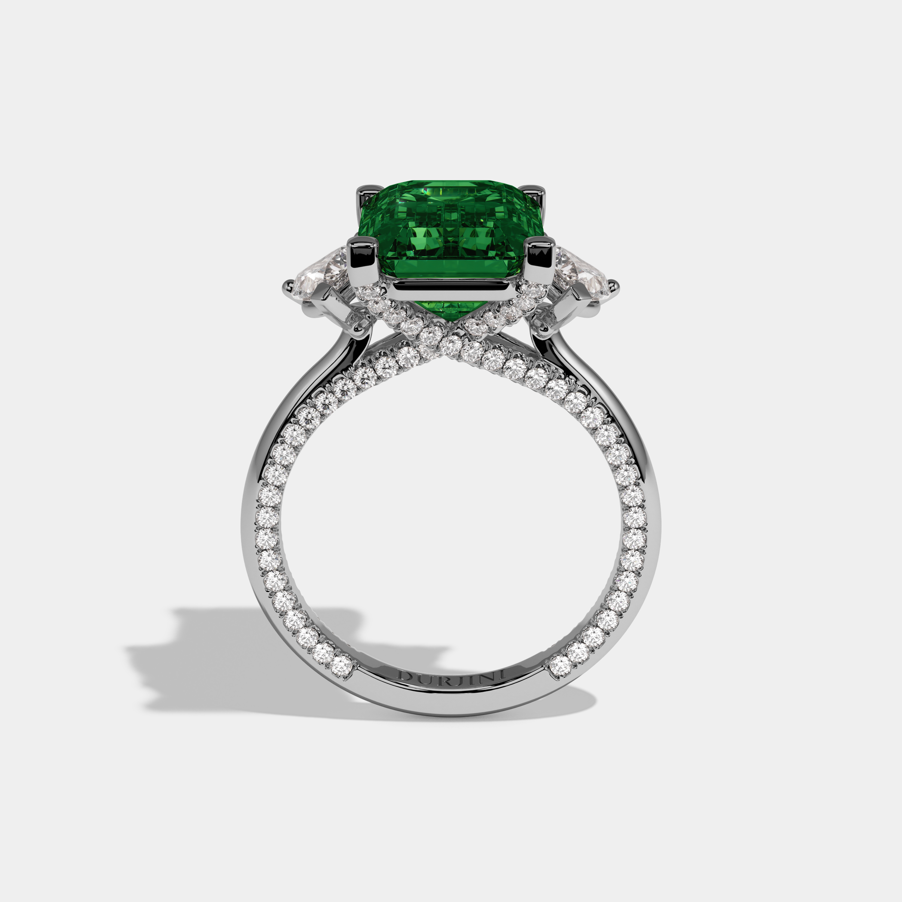 Eugenie Fancy Dark Green Emerald Cut Diamond Hidden Band Engagement Ring 6ct 18K White Gold
