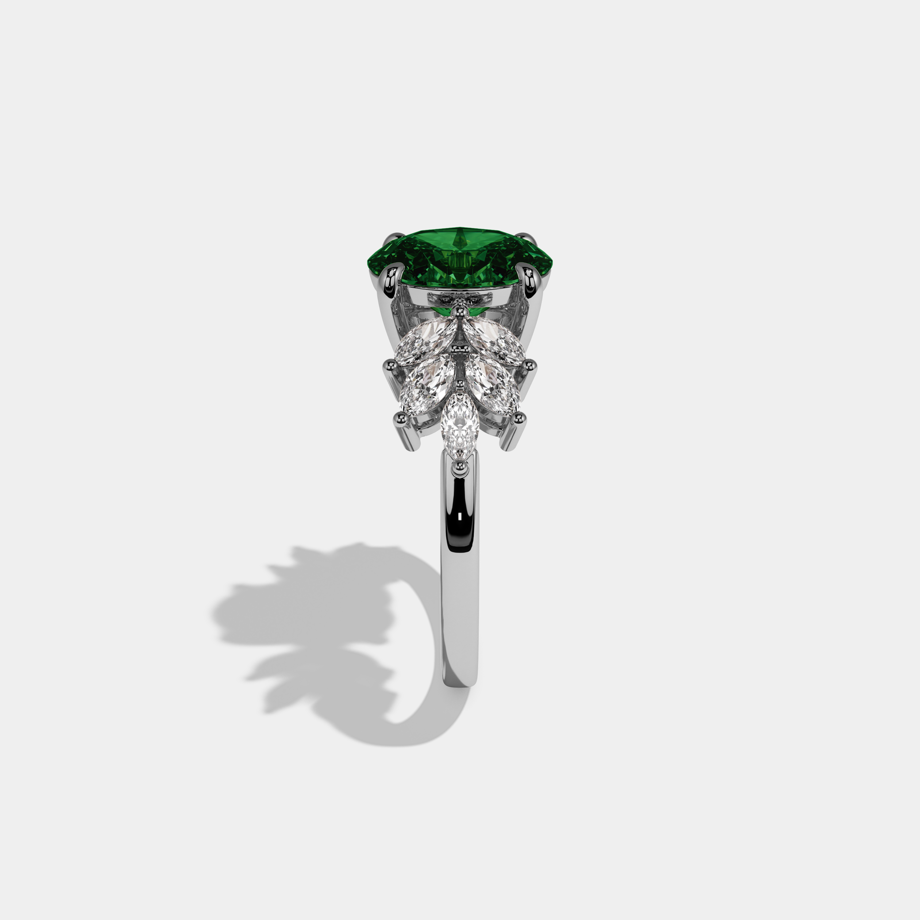 Eugenie Fancy Dark Green Pear Cut Diamond Plain Band Engagement Ring 6ct 18K White Gold