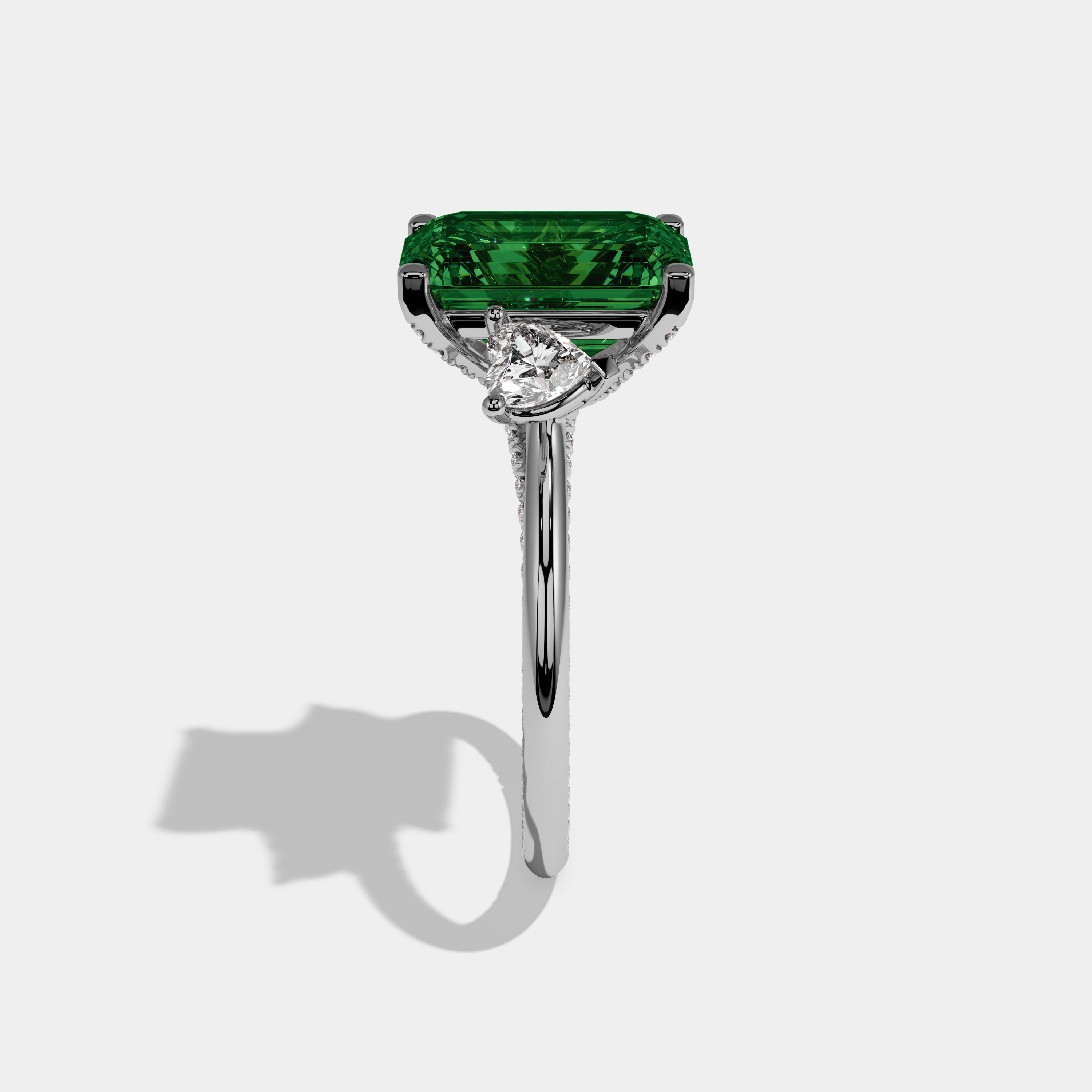 Eugenie Fancy Dark Green Emerald Cut Diamond Hidden Band Engagement Ring 6ct 18K White Gold