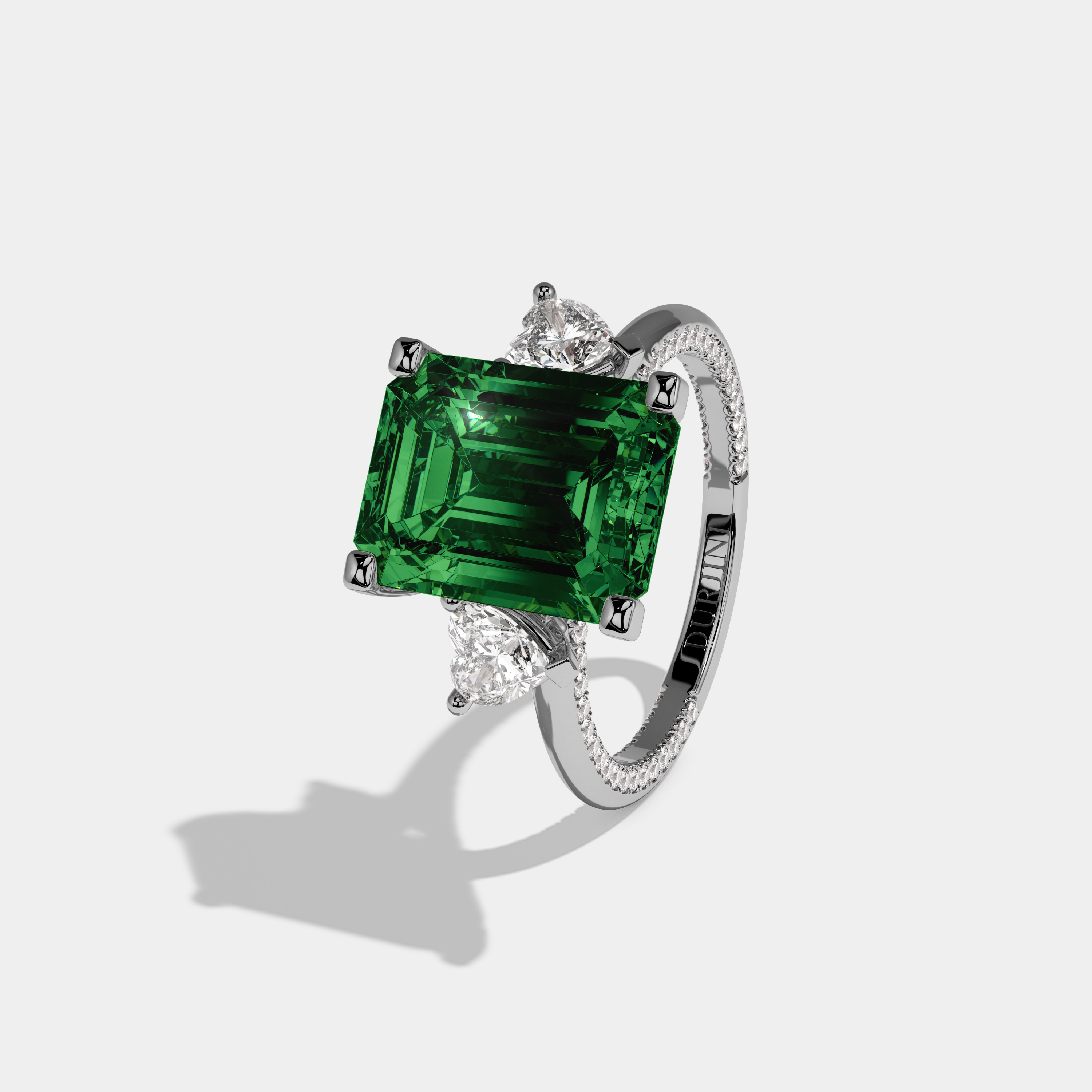 Eugenie Fancy Dark Green Emerald Cut Diamond Hidden Band Engagement Ring 6ct 18K White Gold