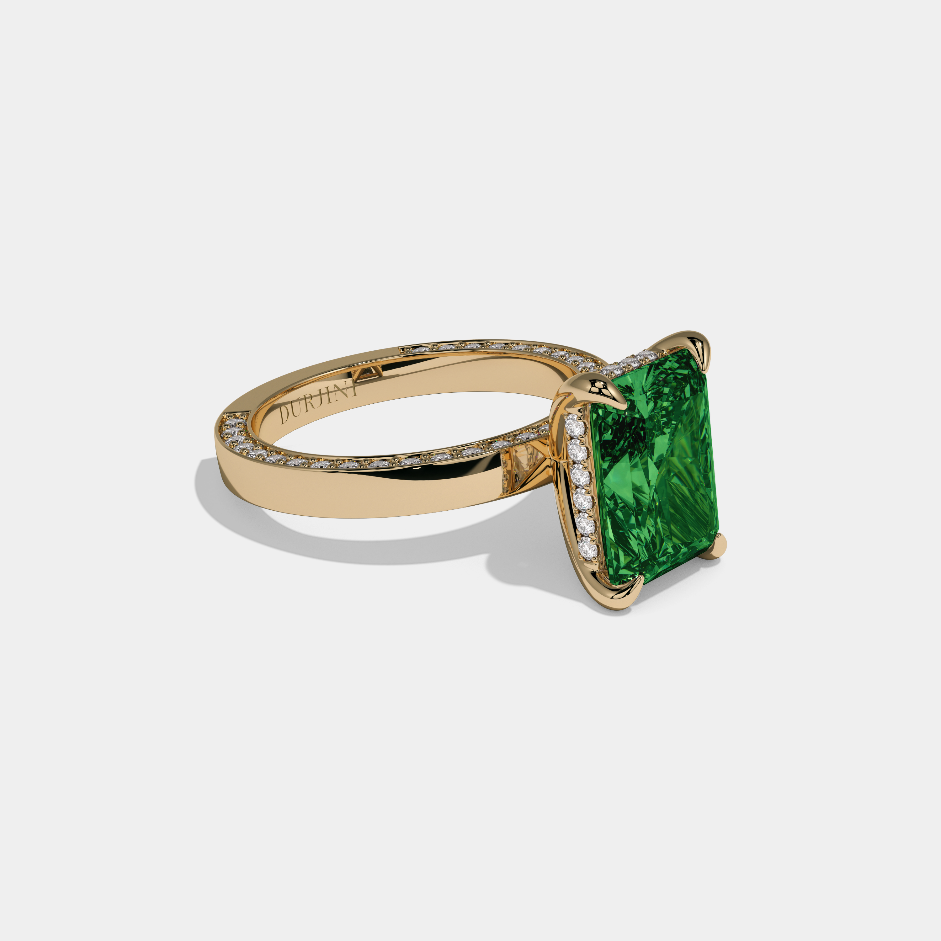 Mary Fancy Dark Green Radiant Cut Diamond Hidden Band Engagement Ring 6ct 18K Yellow Gold