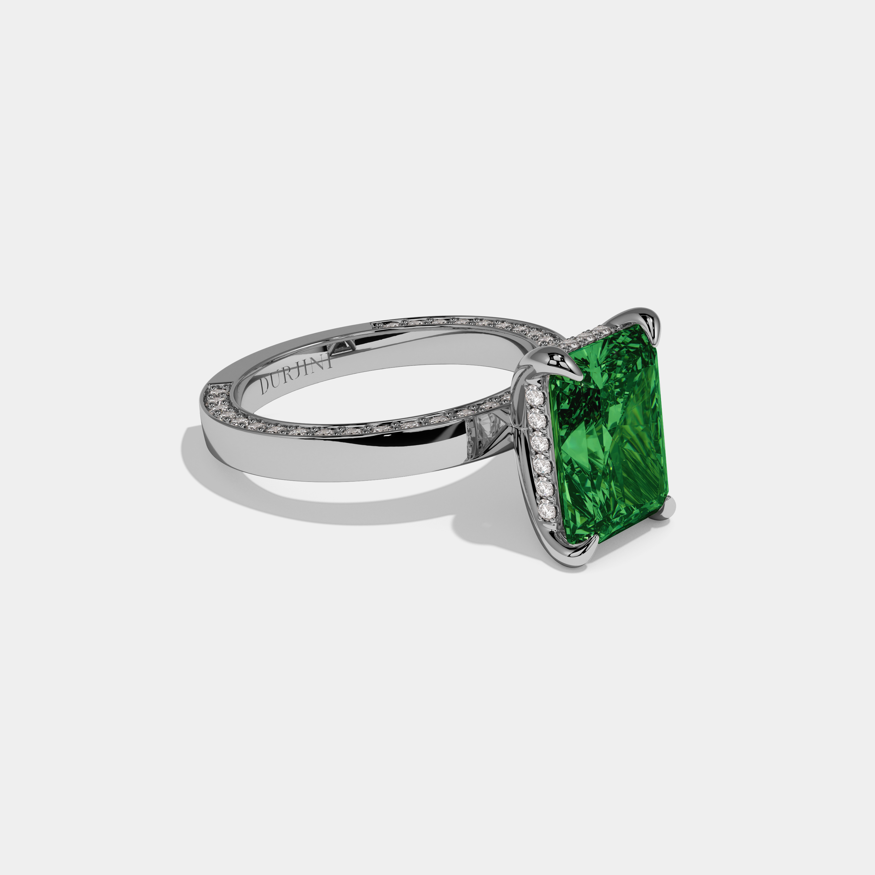 Adelaide Fancy Dark Green Radiant Cut Diamond Hidden Band Engagement Ring 6ct 18K White Gold