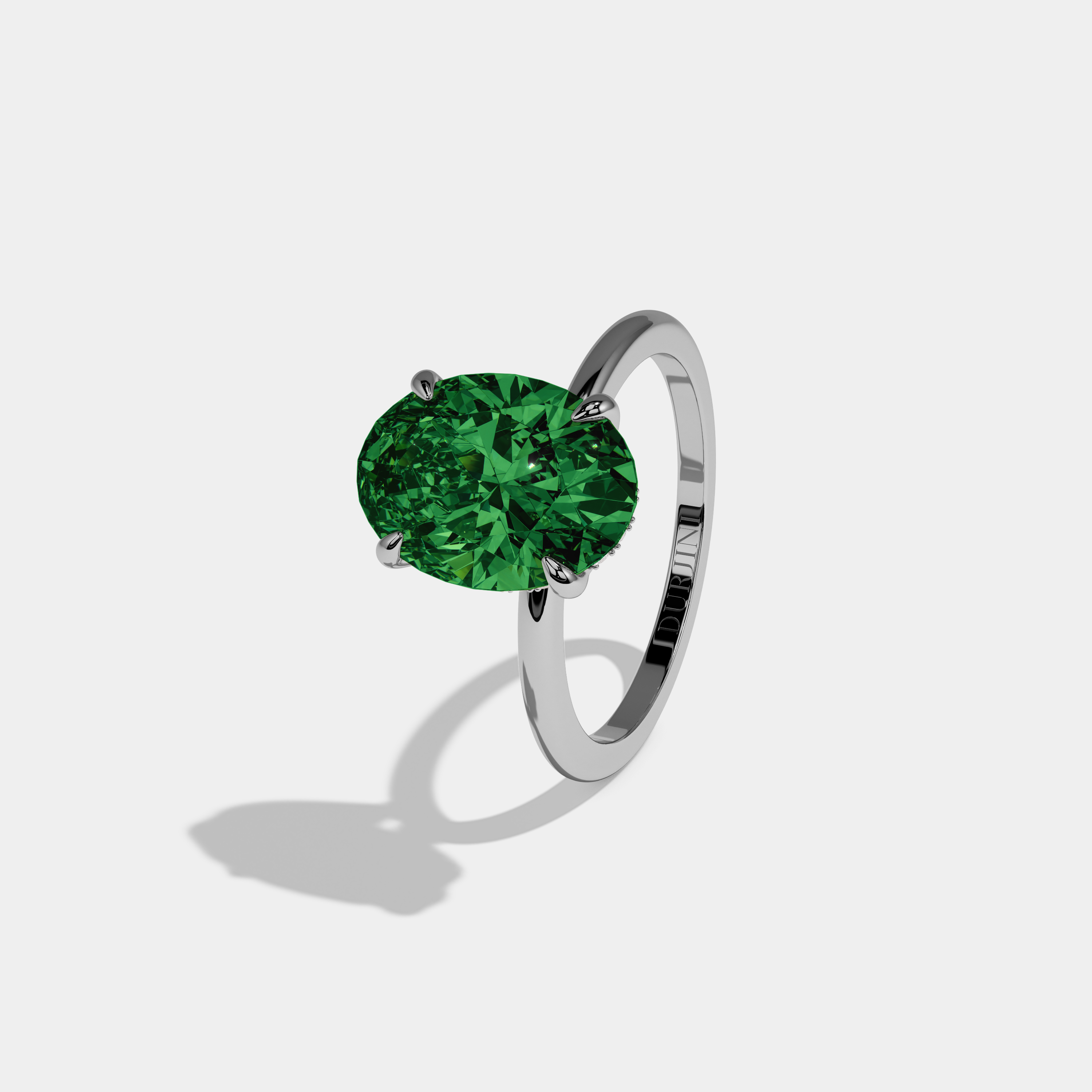 Alexandra Fancy Dark Green Oval Cut Diamond Plain Band Engagement Ring 6.5ct 18K White Gold