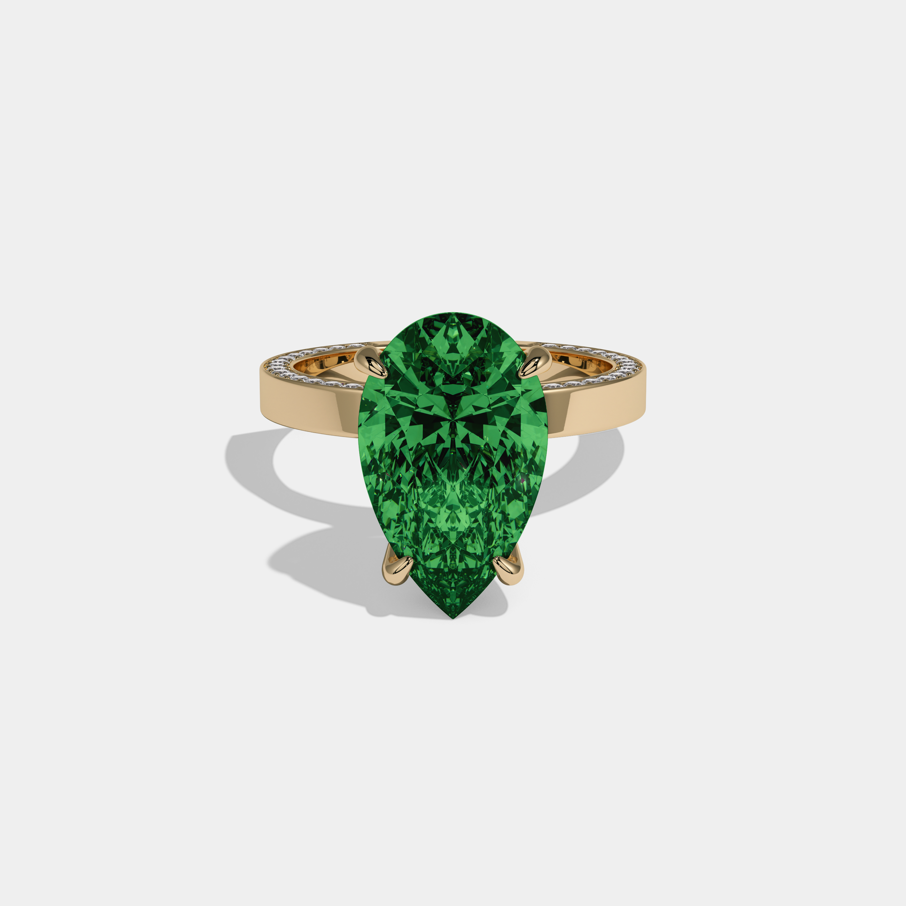 Mary Fancy Dark Green Pear Cut Diamond Hidden Band Engagement Ring 6ct 18K Yellow Gold