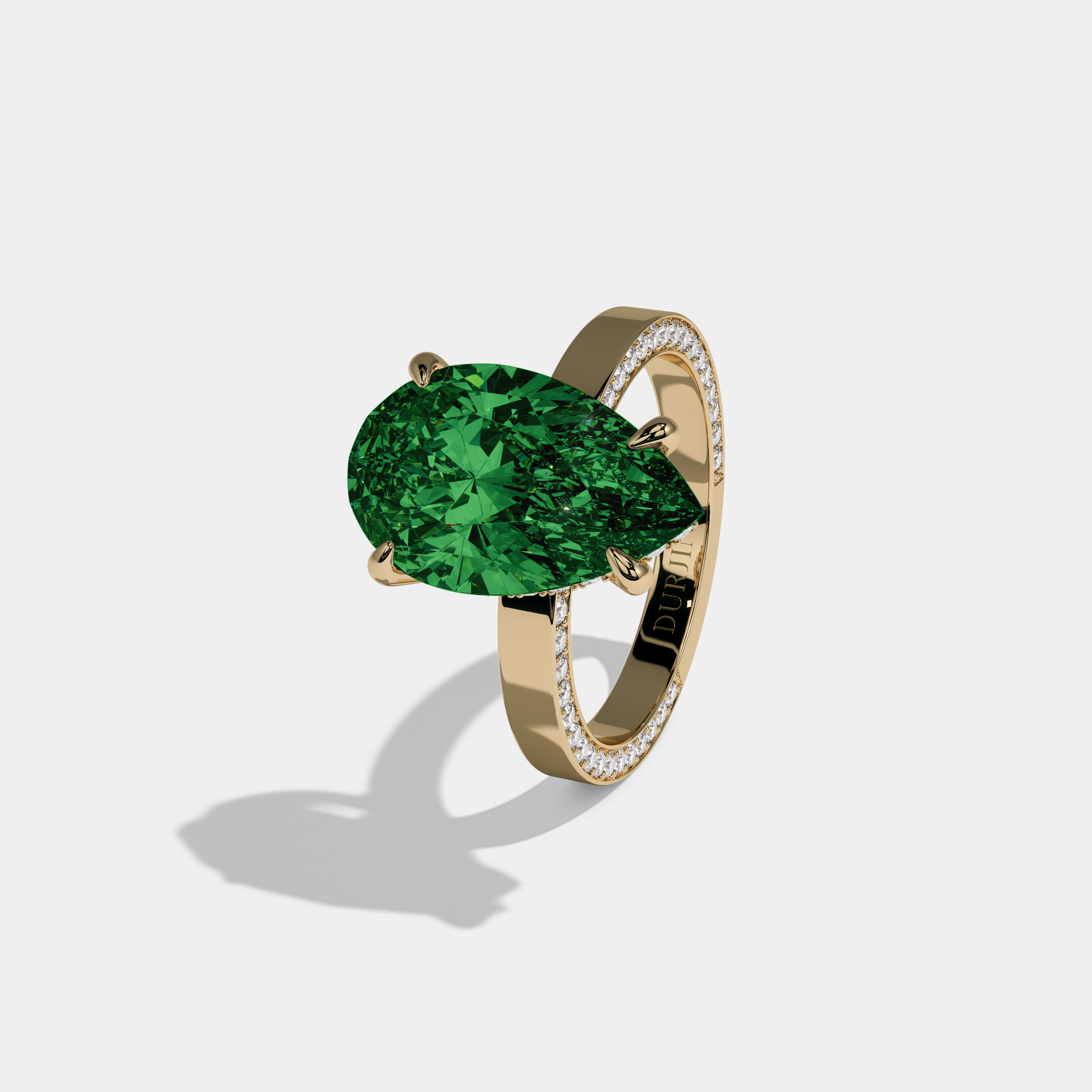 Mary Fancy Dark Green Pear Cut Diamond Hidden Band Engagement Ring 6ct 18K Yellow Gold