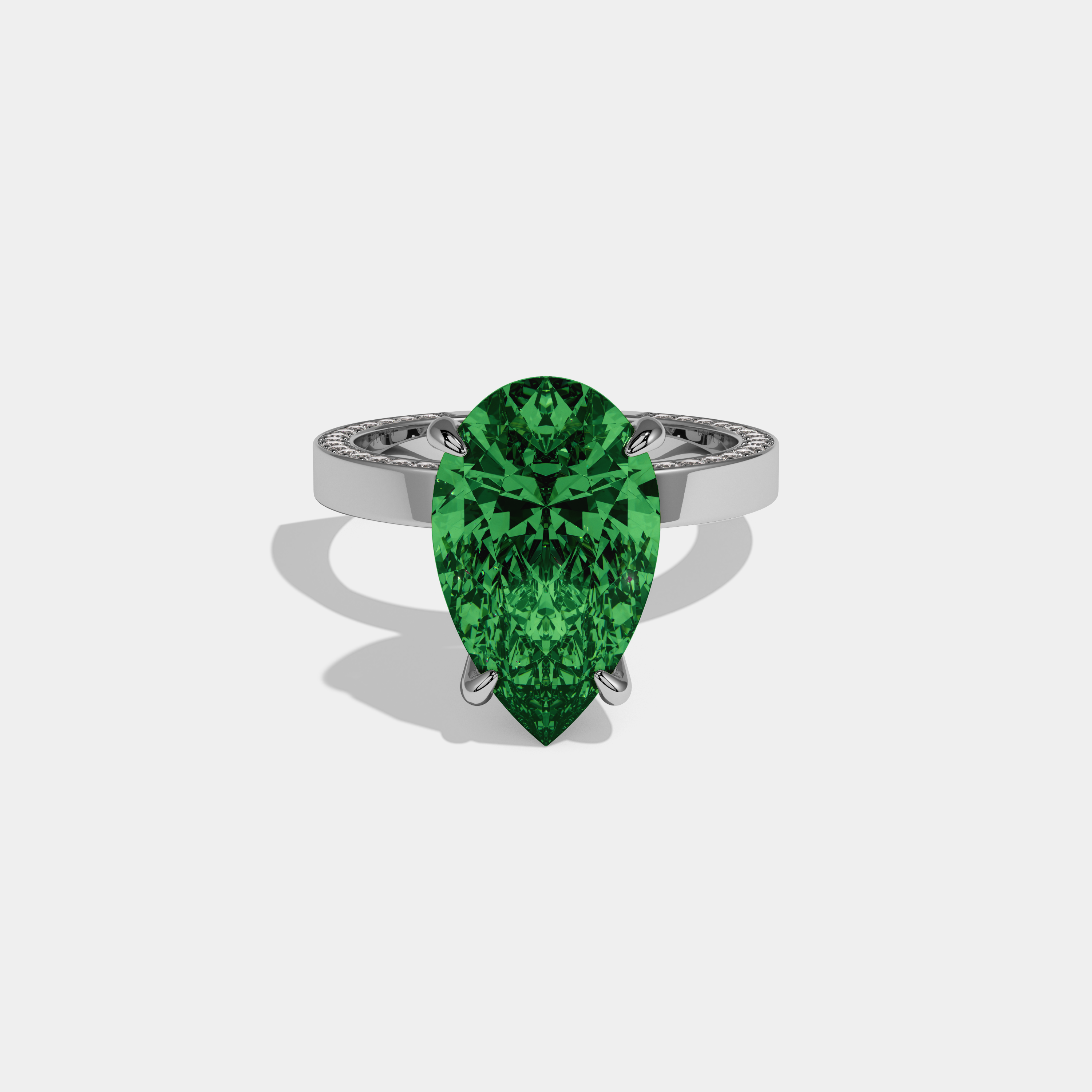 Adelaide Fancy Dark Green Pear Cut Diamond Hidden Band Engagement Ring 6ct 18K White Gold