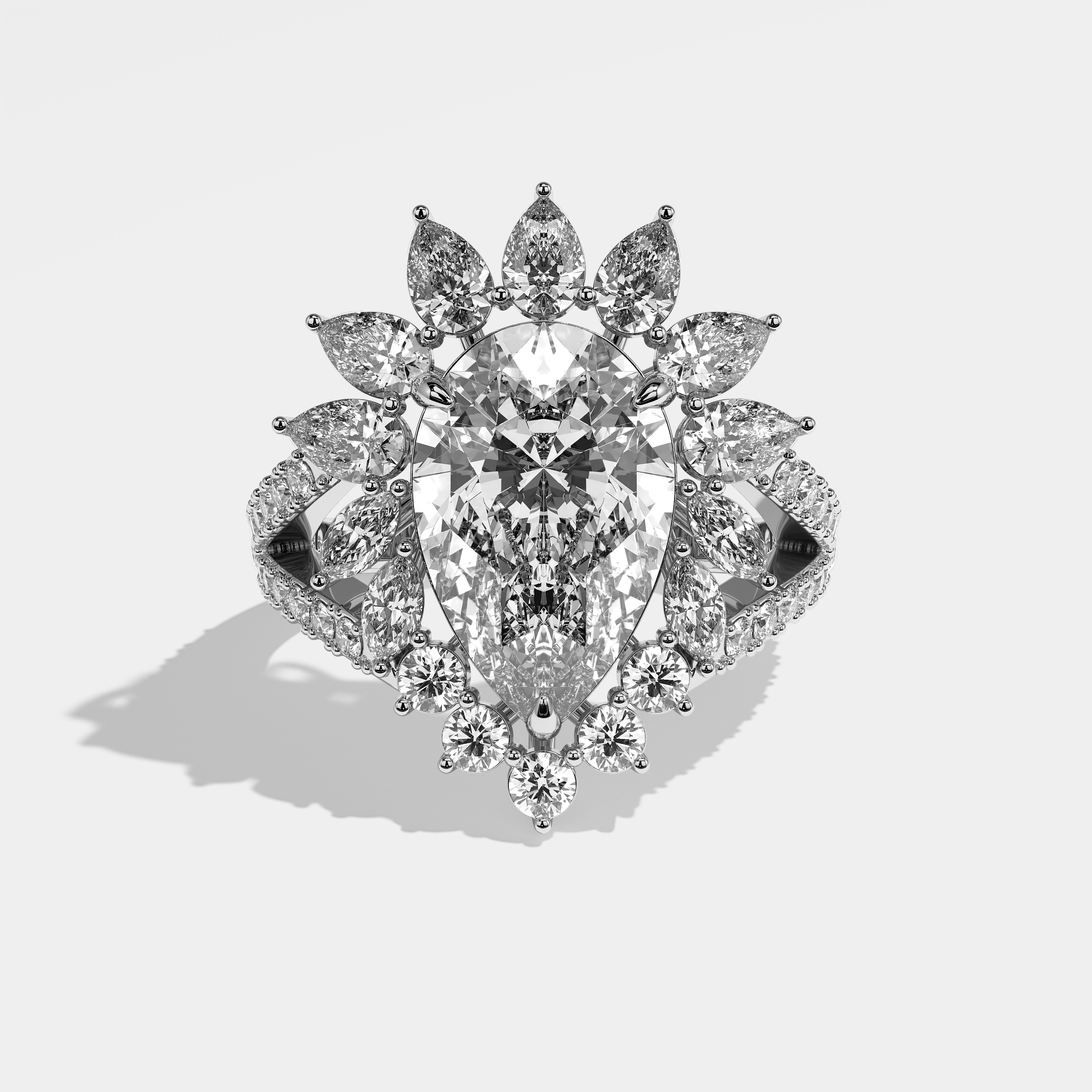 Alondra Diamond Pear Halo Engagement Ring 18K White Gold 12.00ct