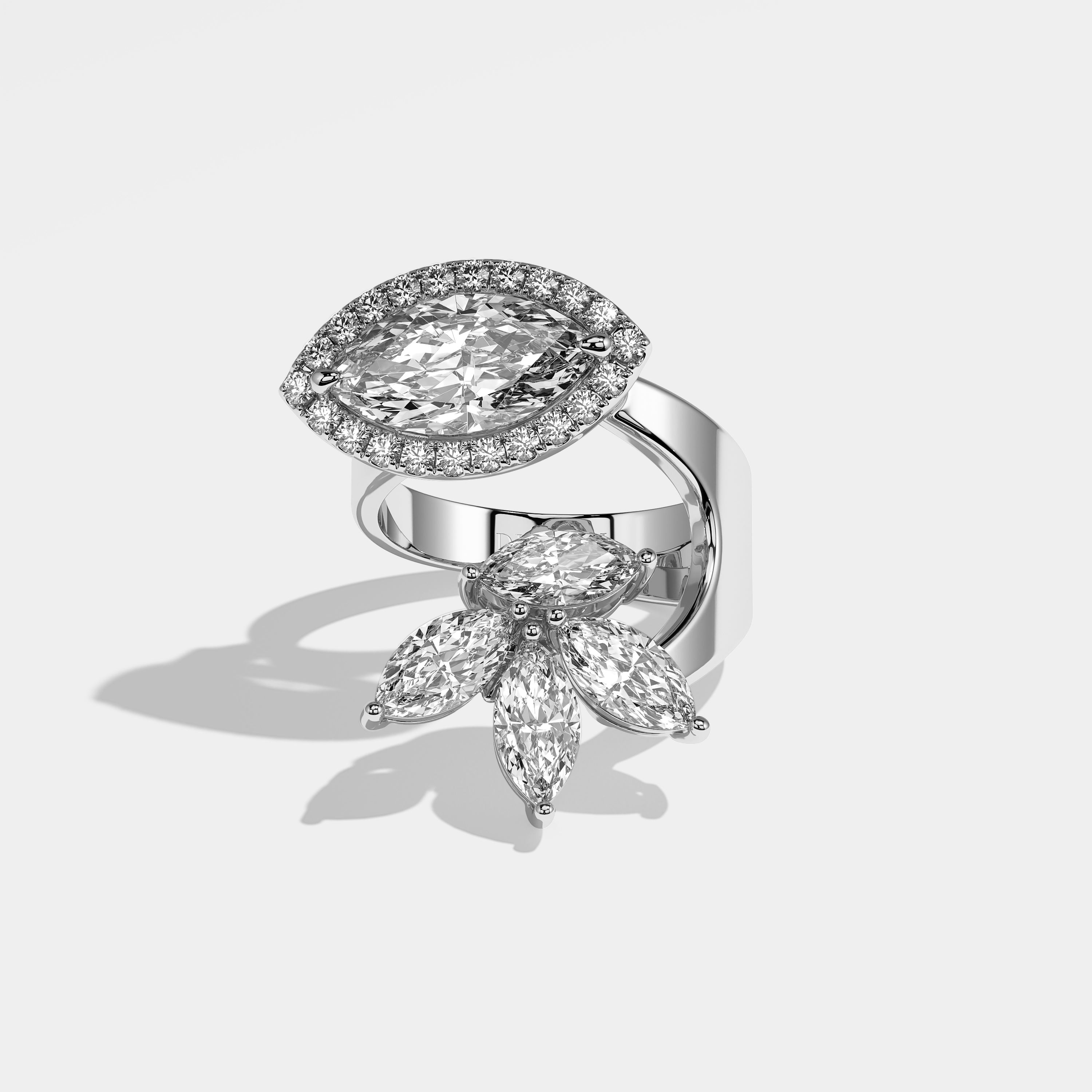 Adélie Diamond Marquise Engagement Ring 18K White Gold 4.00ct