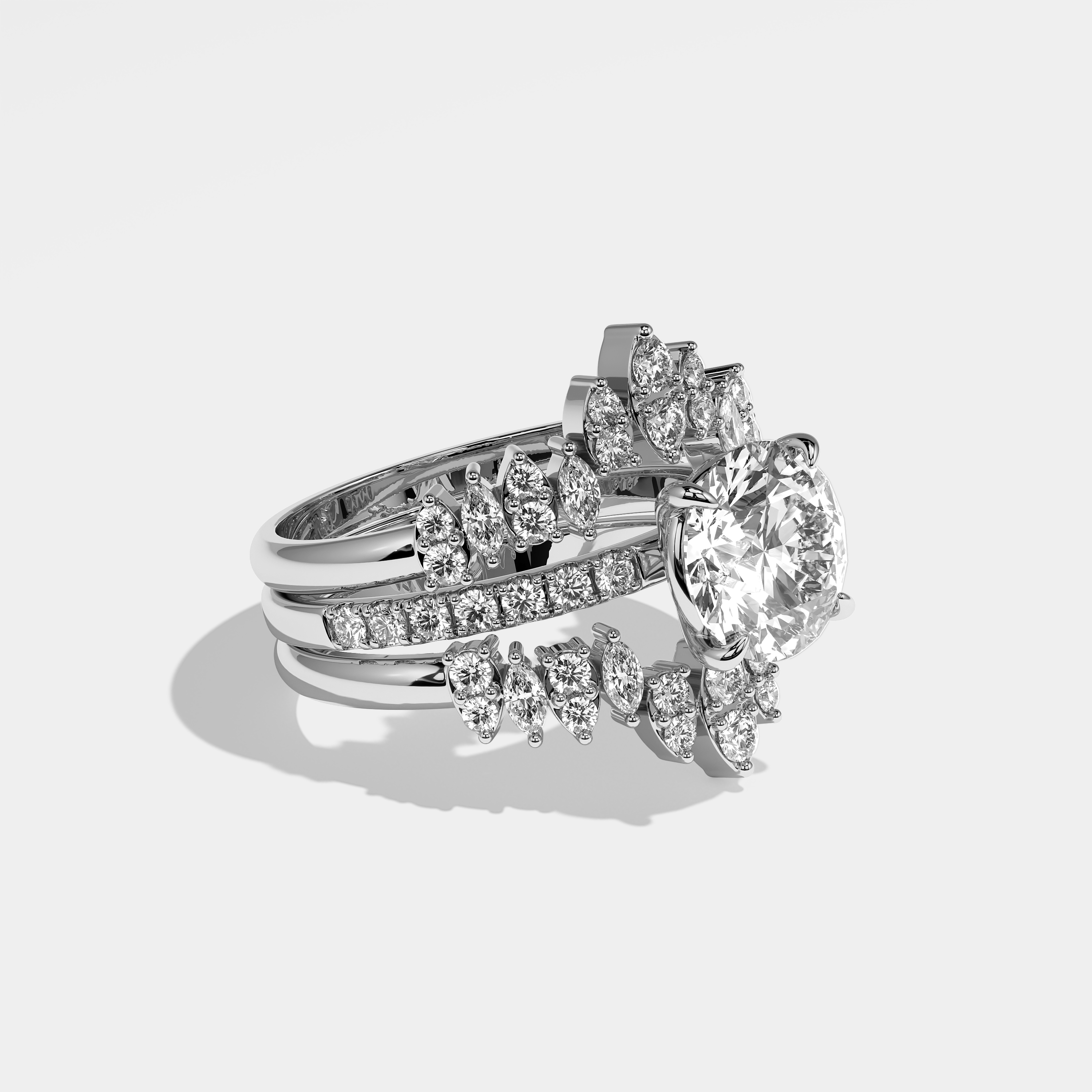 Ariane Diamond Round Brilliant Engagement Ring 18K White Gold 6.00ct (Set of 2)