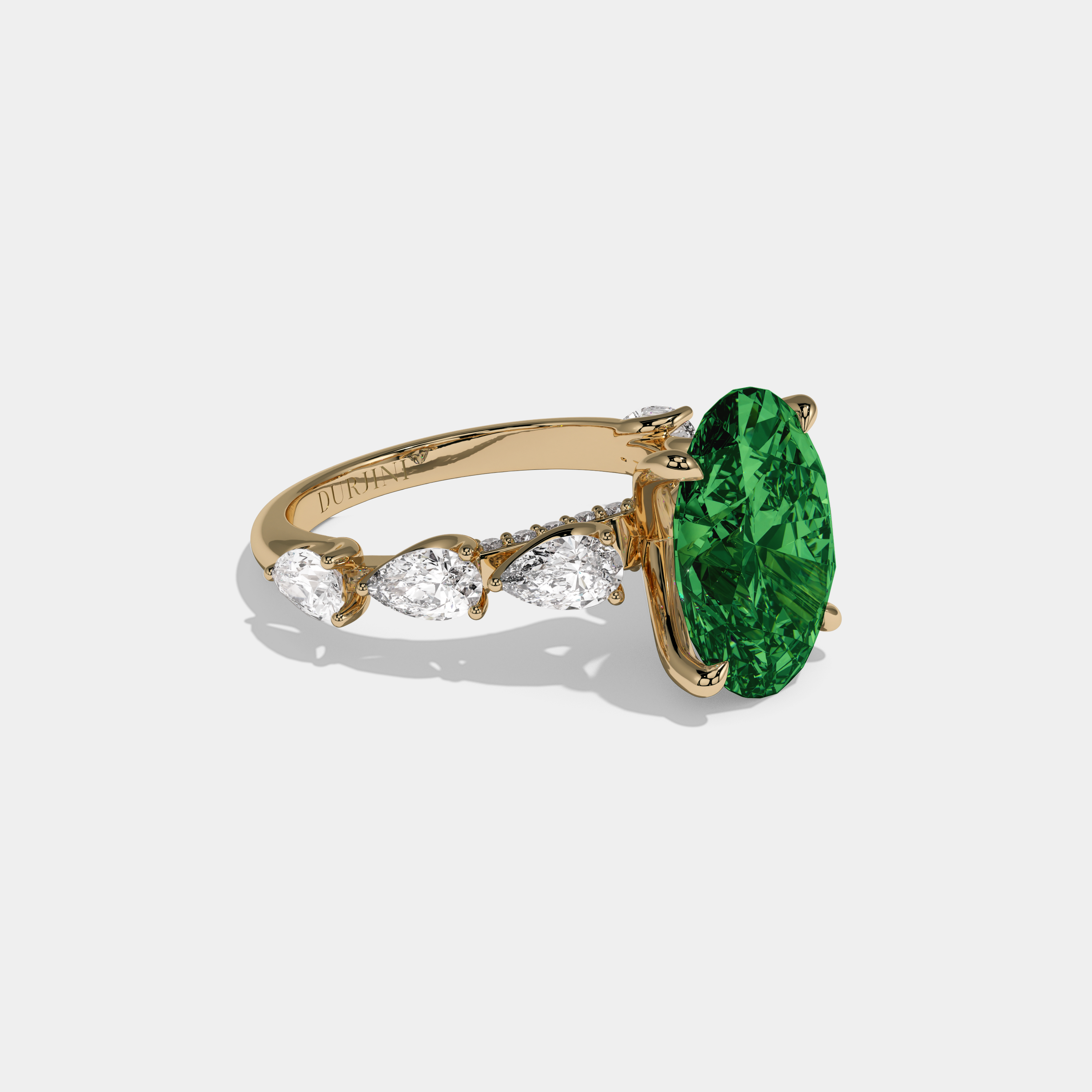 Mary Fancy Dark Green Oval Cut Diamond Band With Pear Cuts Engagement Ring 6ct 18K Yellow Gold