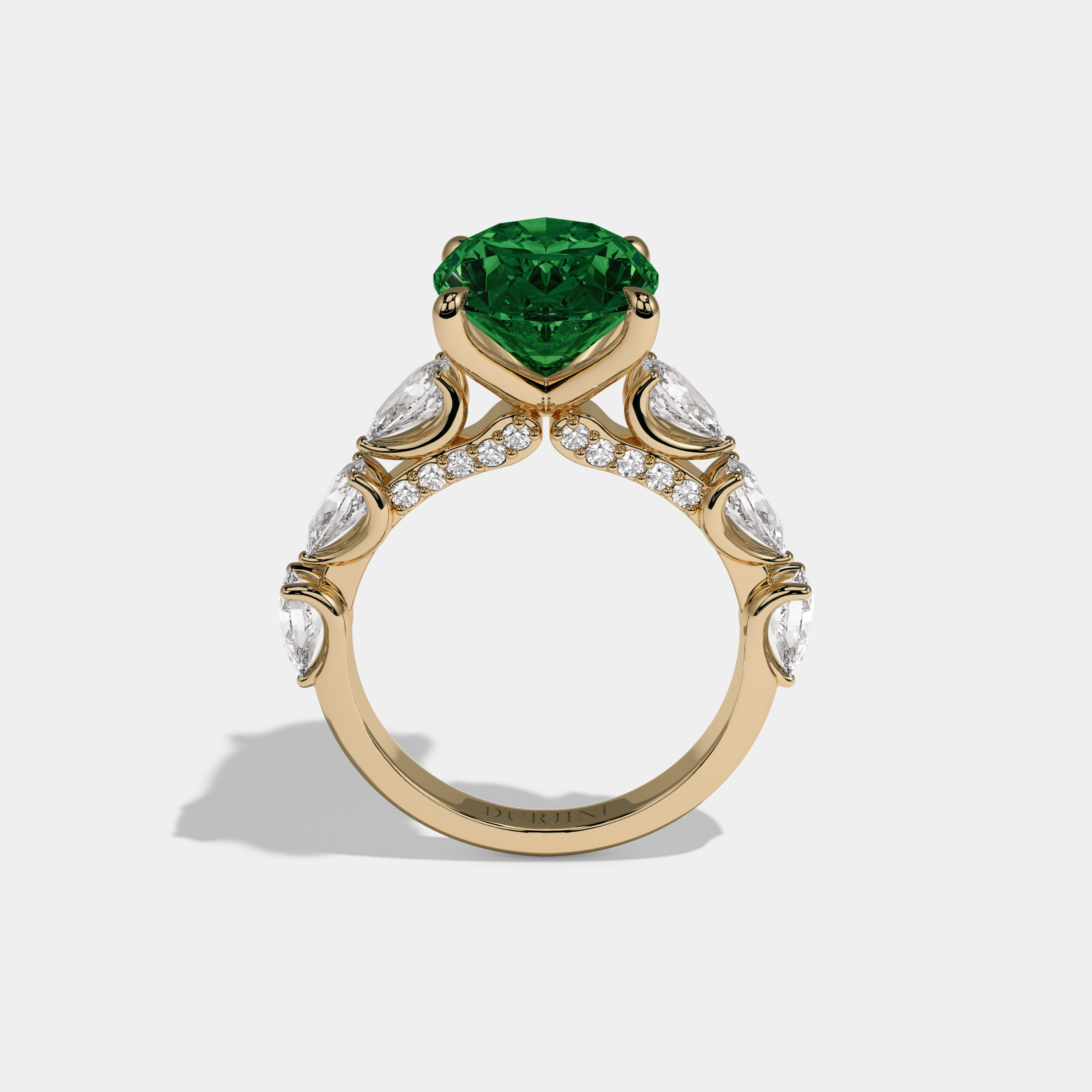 Mary Fancy Dark Green Oval Cut Diamond Band With Pear Cuts Engagement Ring 6ct 18K Yellow Gold
