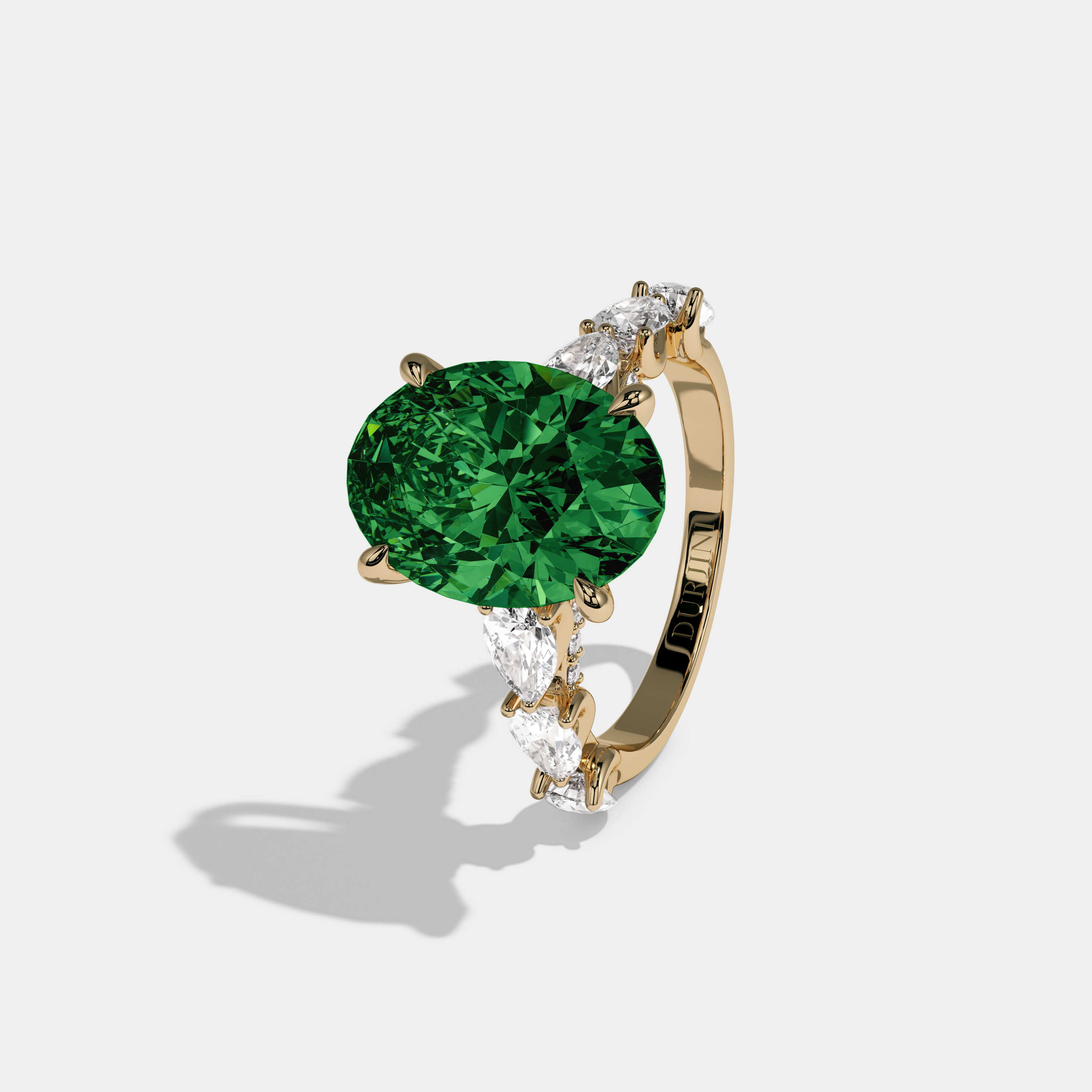 Mary Fancy Dark Green Oval Cut Diamond Band With Pear Cuts Engagement Ring 6ct 18K Yellow Gold