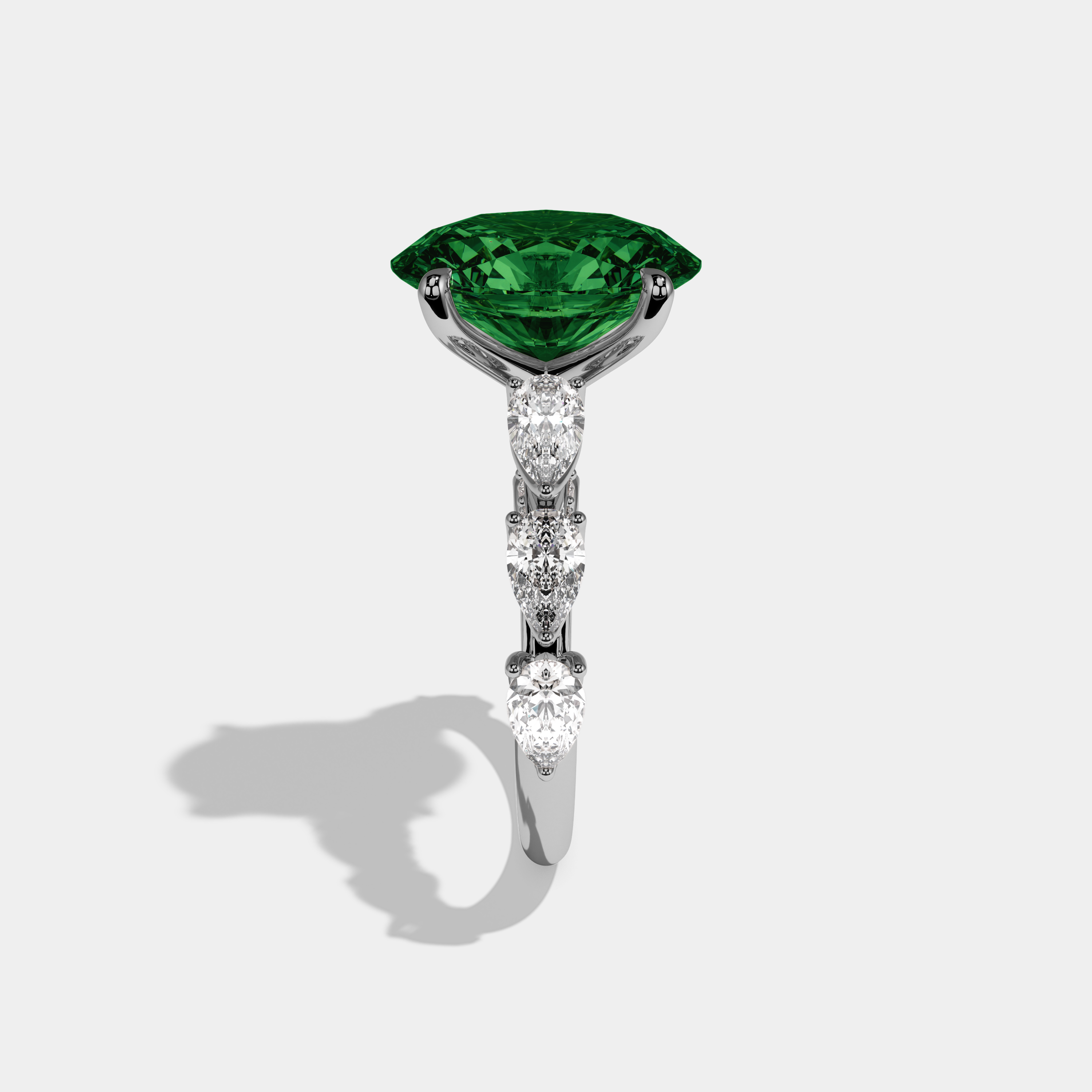 Alexandra Fancy Dark Green Oval Cut Diamond Band With Pear Cuts Engagement Ring 6ct 18K White Gold