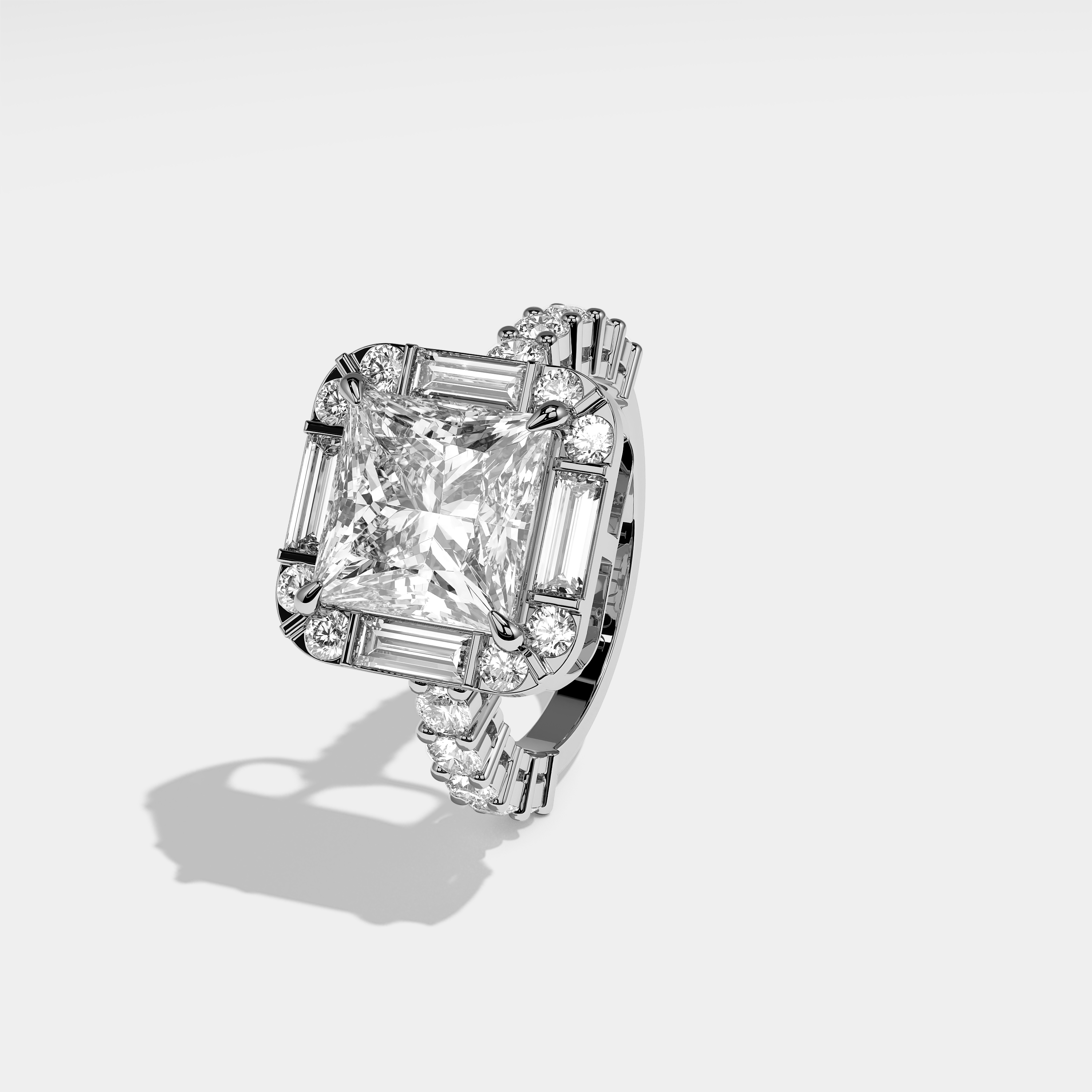 Anne Diamond Princess cut Halo Engagement Ring 18K White Gold 10.00ct