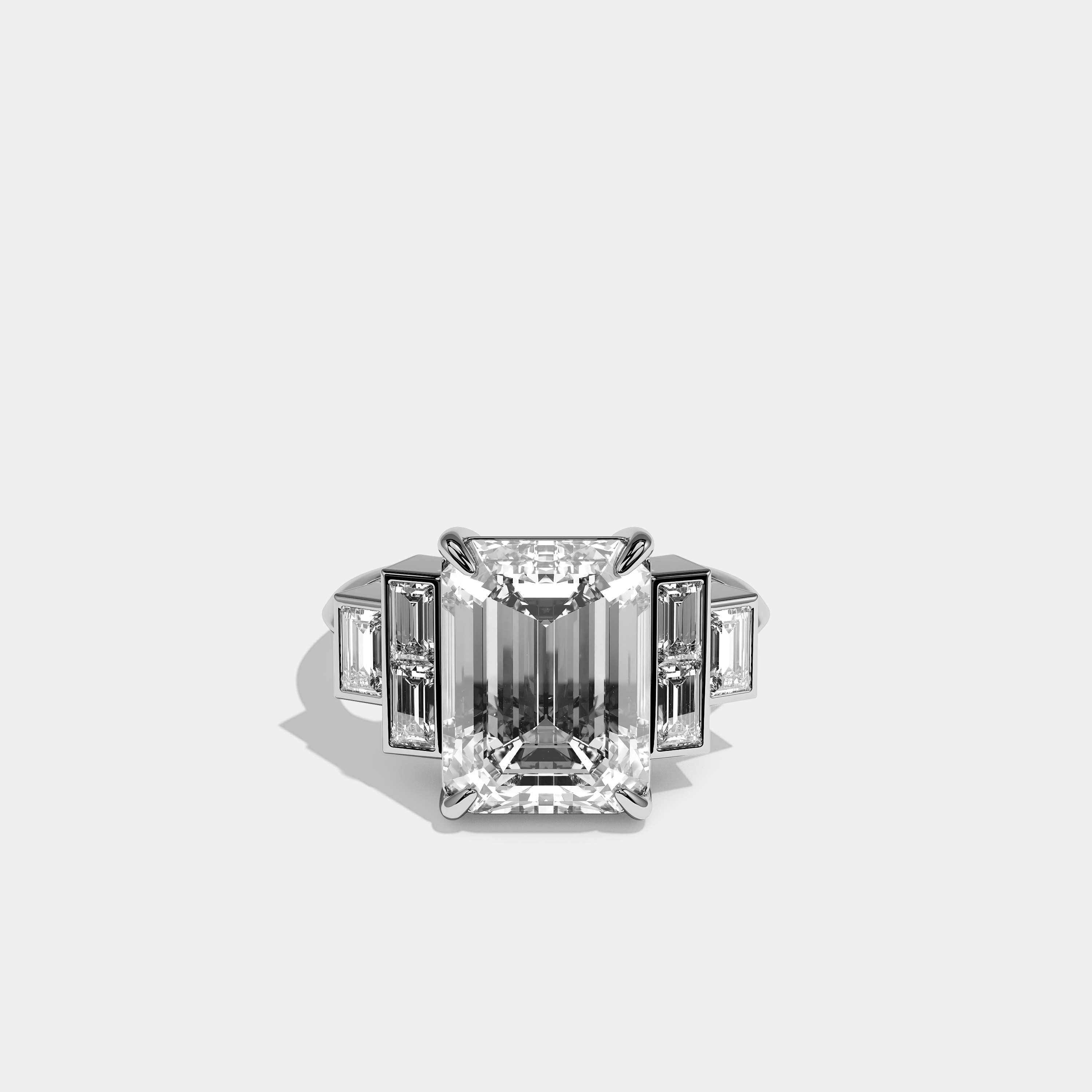 Victoria Diamond Emerald Cut Engagement Ring 18K White Gold 11.00ct