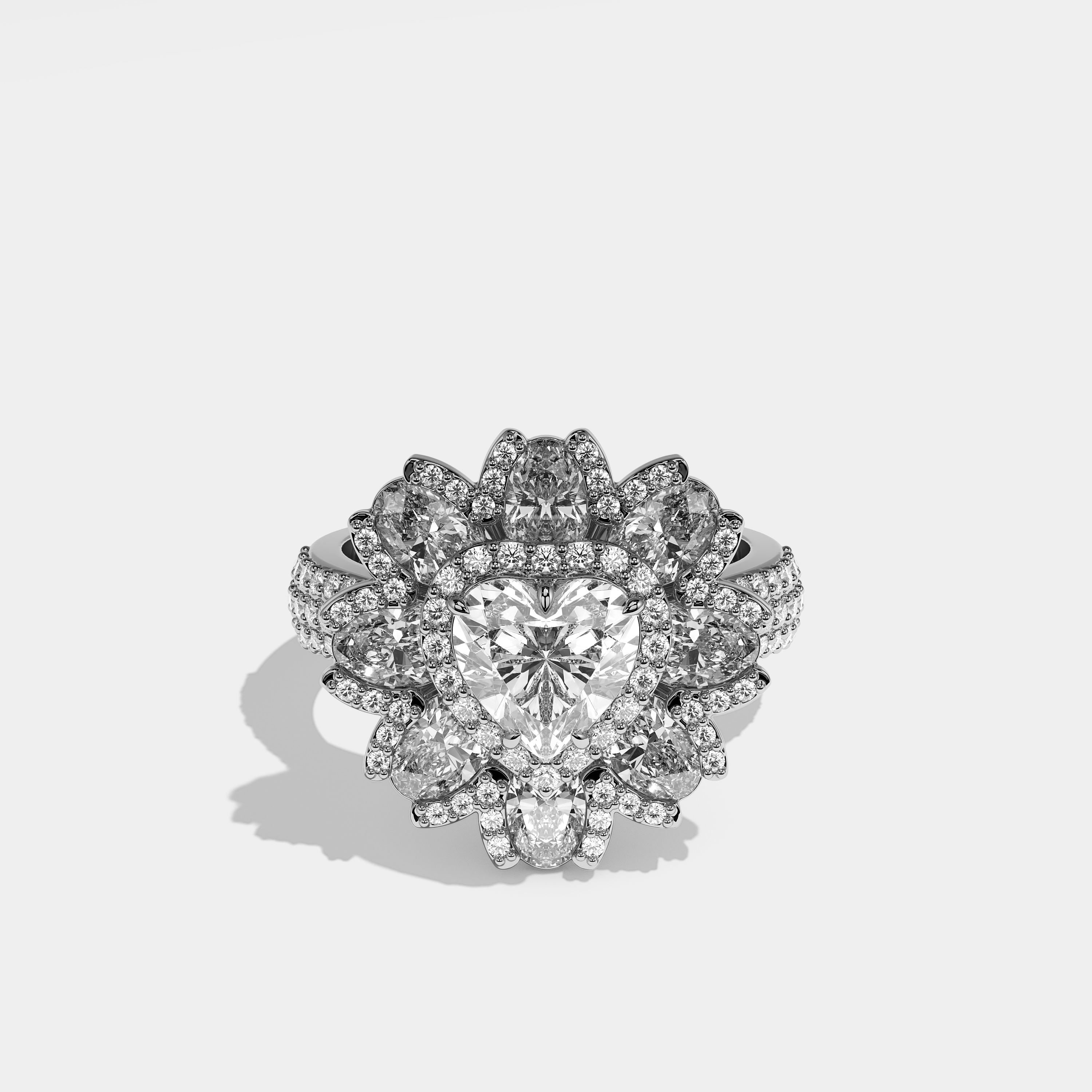 Caroline Diamond Heart Halo Engagement Ring 18K White Gold 15.00ct