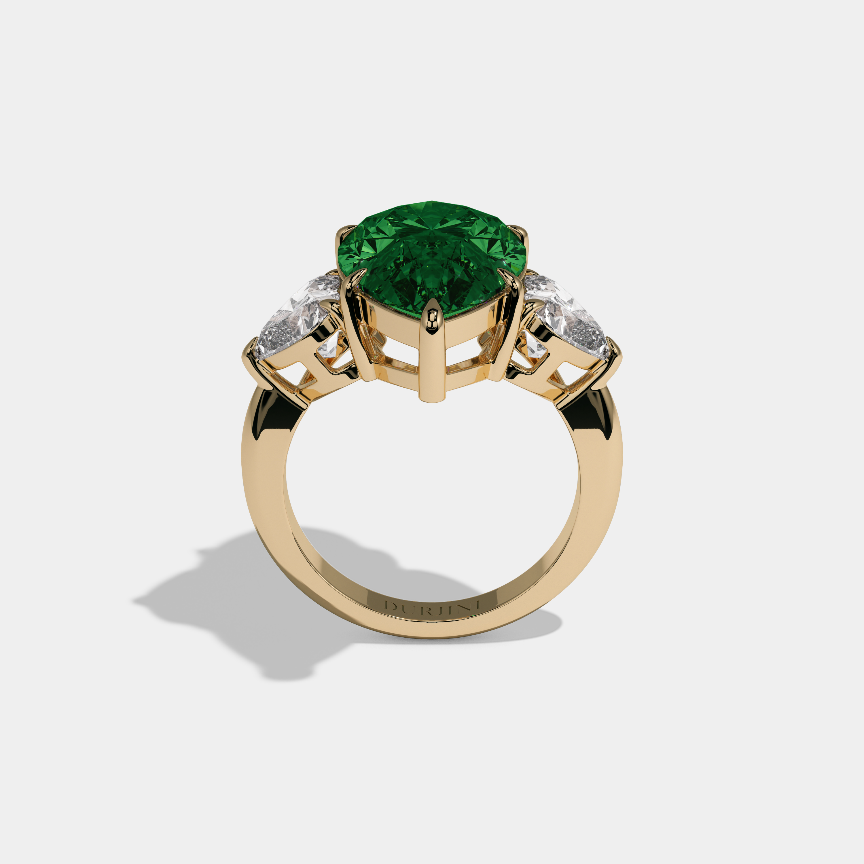 Mary Fancy Dark Green Pear Cut Diamond Plain Band With Heart Cut Sides Engagement Ring 6ct 18K Yellow Gold