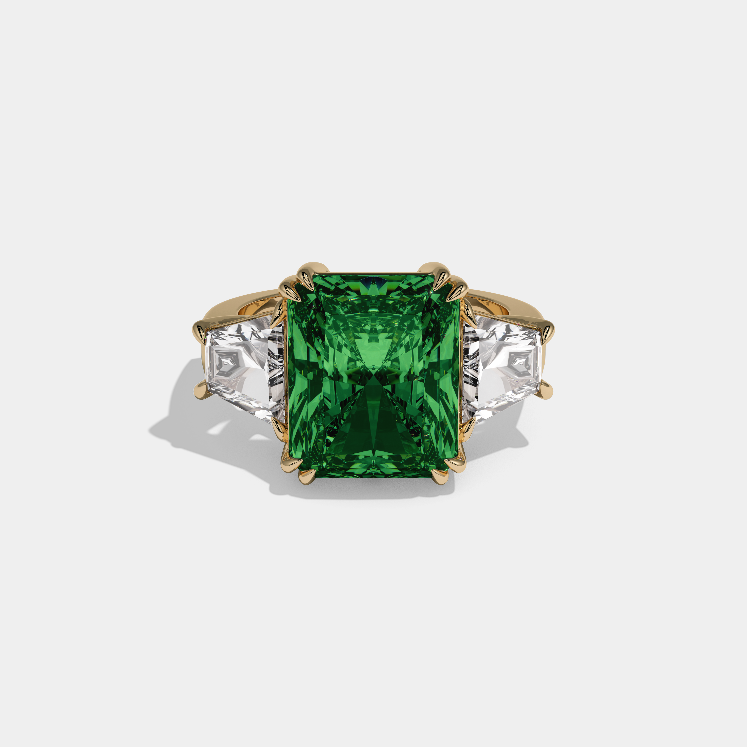Maud Fancy Dark Green Radiant Cut Diamond Plain Band With Trapezoid Sides Engagement Ring 7ct 18K Yellow Gold