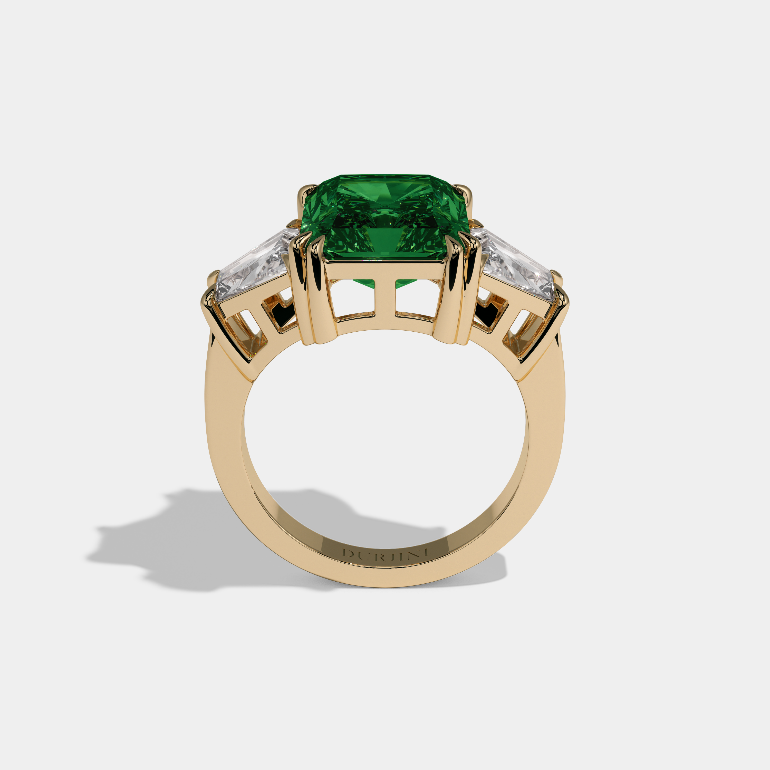 Maud Fancy Dark Green Radiant Cut Diamond Plain Band With Trapezoid Sides Engagement Ring 7ct 18K Yellow Gold