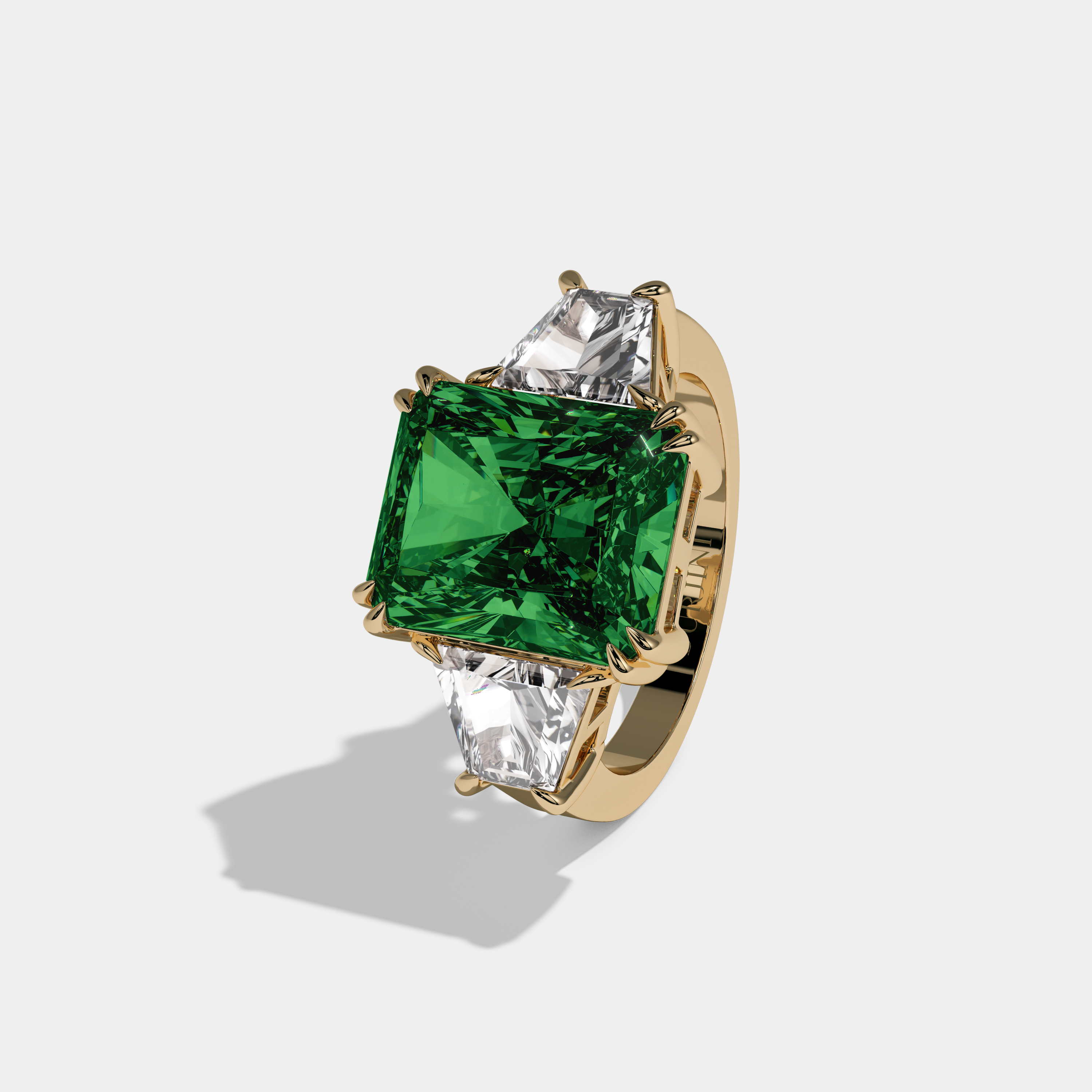 Maud Fancy Dark Green Radiant Cut Diamond Plain Band With Trapezoid Sides Engagement Ring 7ct 18K Yellow Gold